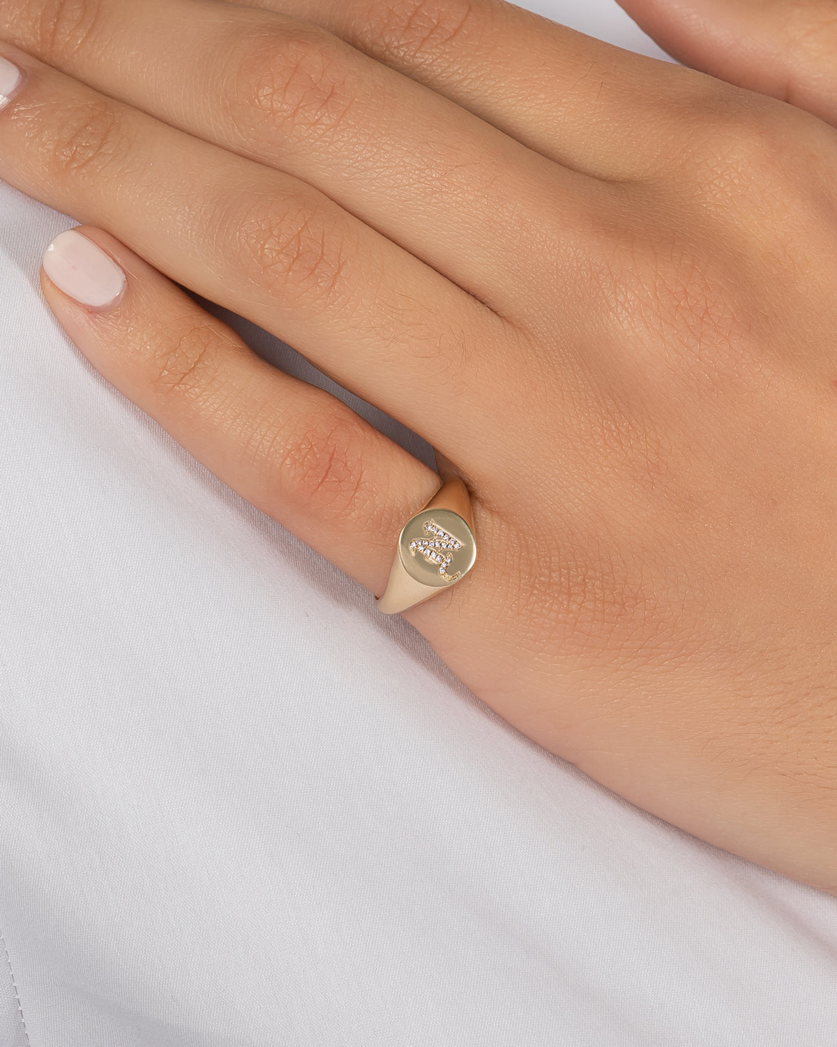 Diamond Gothic Initial Small Signet Ring