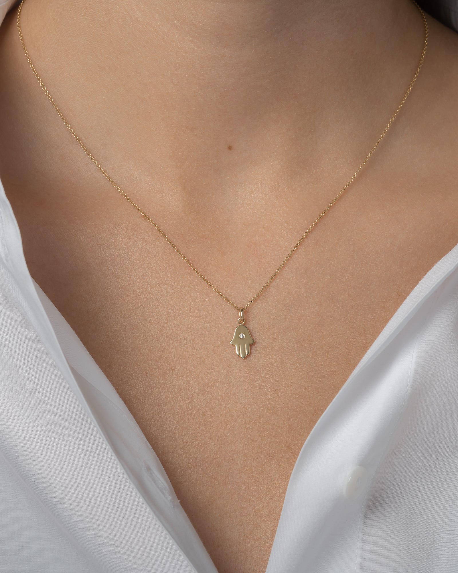 14k Gold Hamsa with Tiny Diamond Pendant Zoe Lev Jewelry