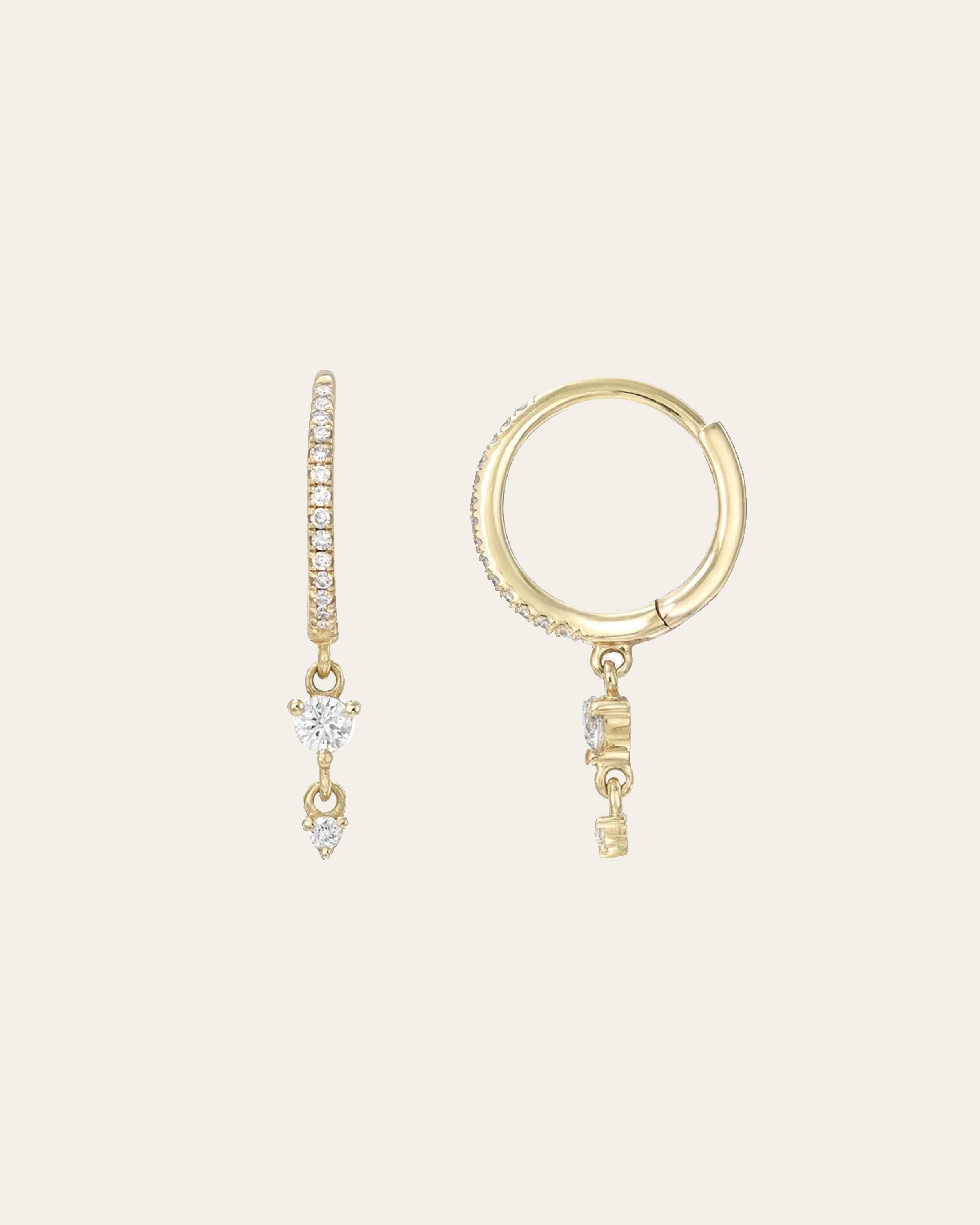 Diamond Huggie Earrings with Drop Duo Hoops & Huggies Zoe Lev Jewelry
