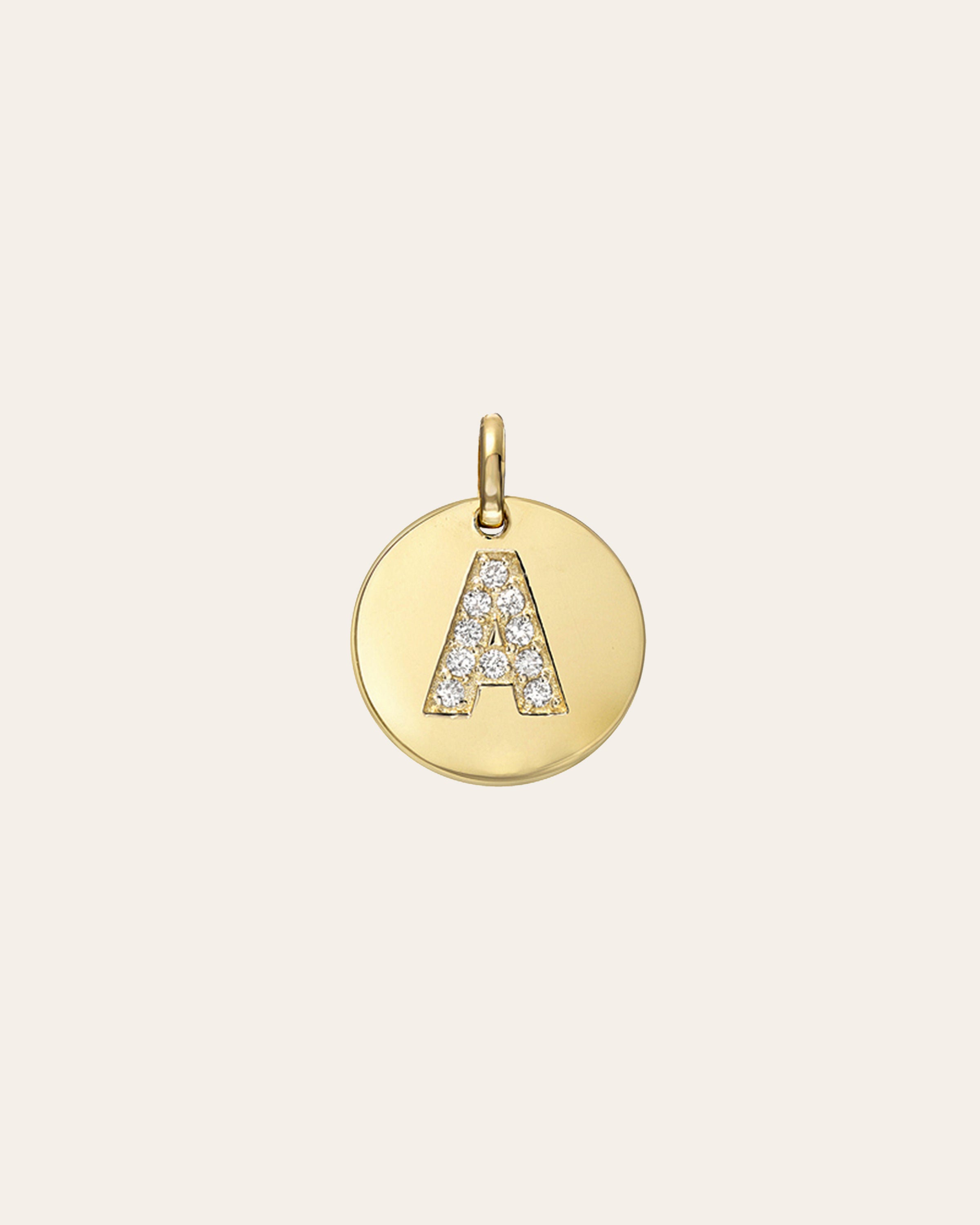 White Gold Diamond 'S' Initial Small Disc Pendant SAMPLE SALE Zoe Lev Jewelry