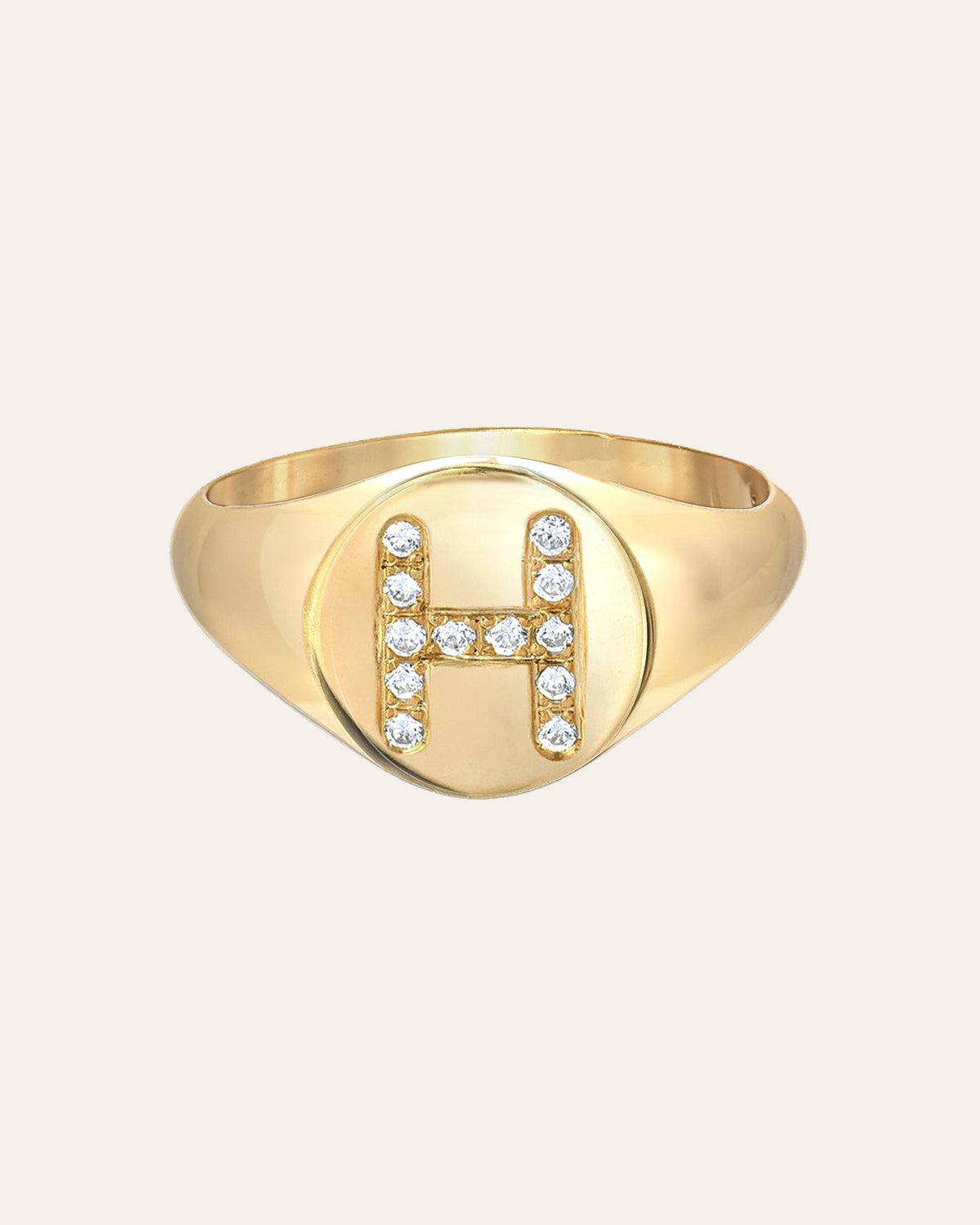 Diamond Initial Small Signet Ring
