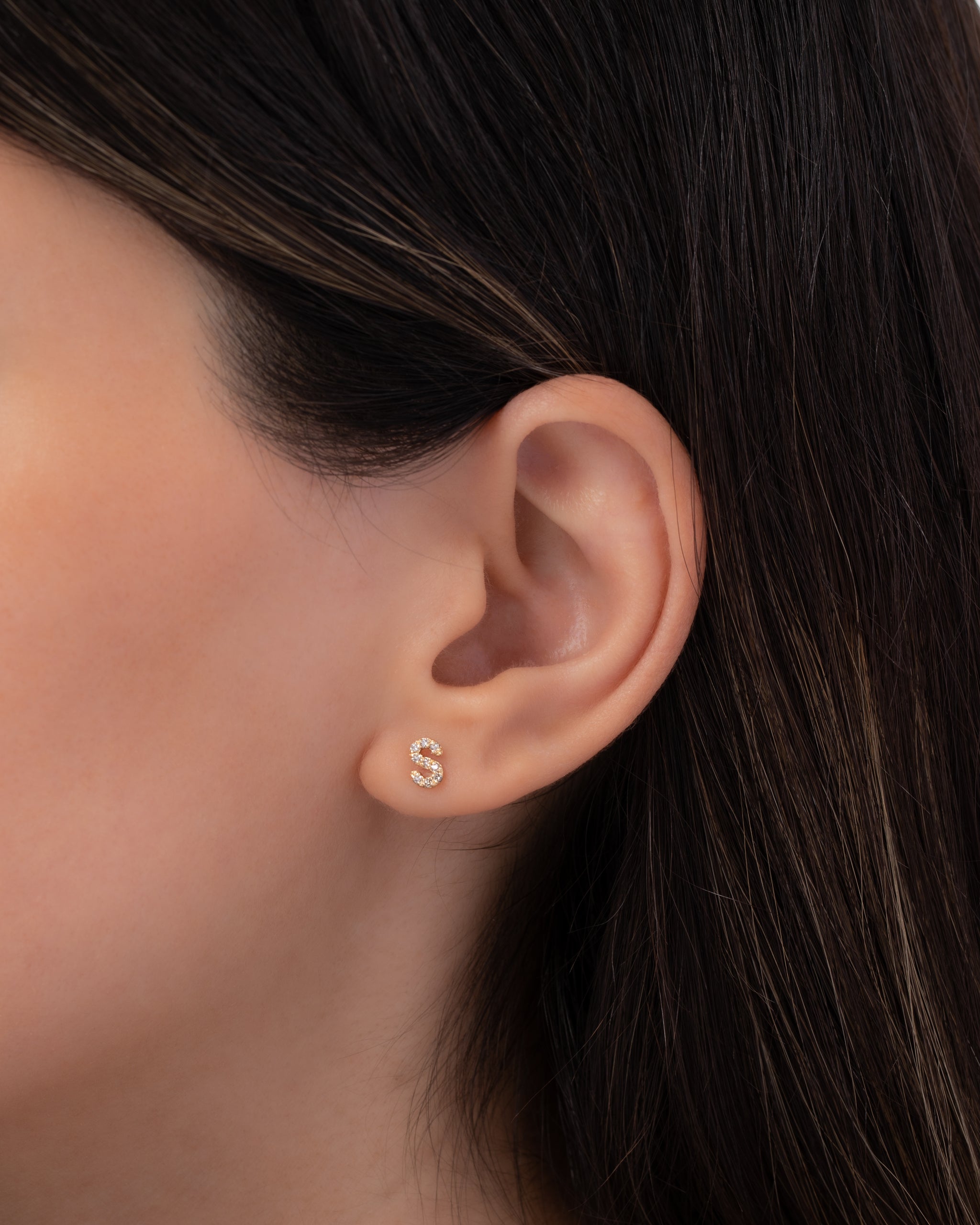 Diamond Initial Stud Earrings - Zoe Lev Jewelry
