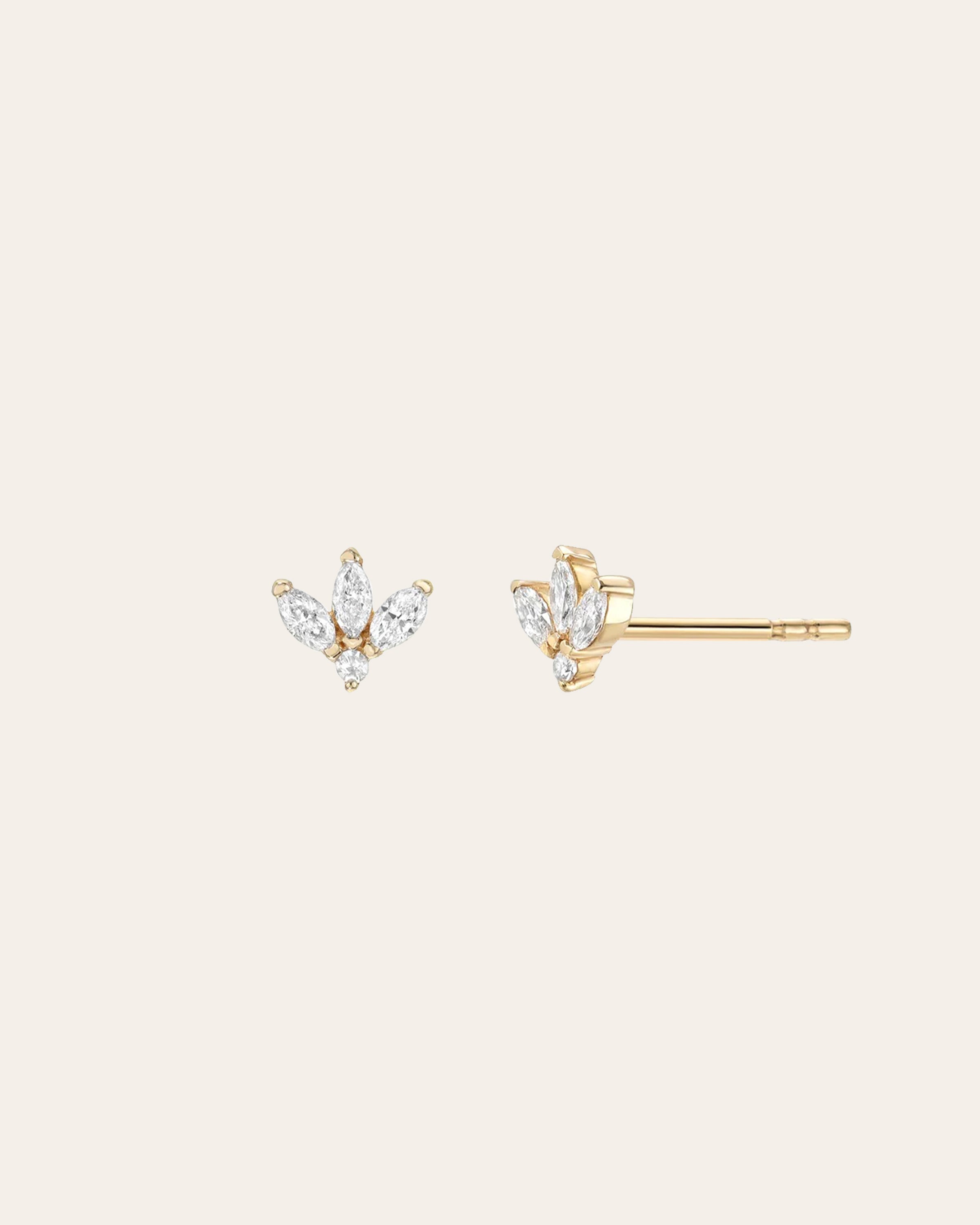Diamond Lotus Stud Earrings Zoe Lev Jewelry