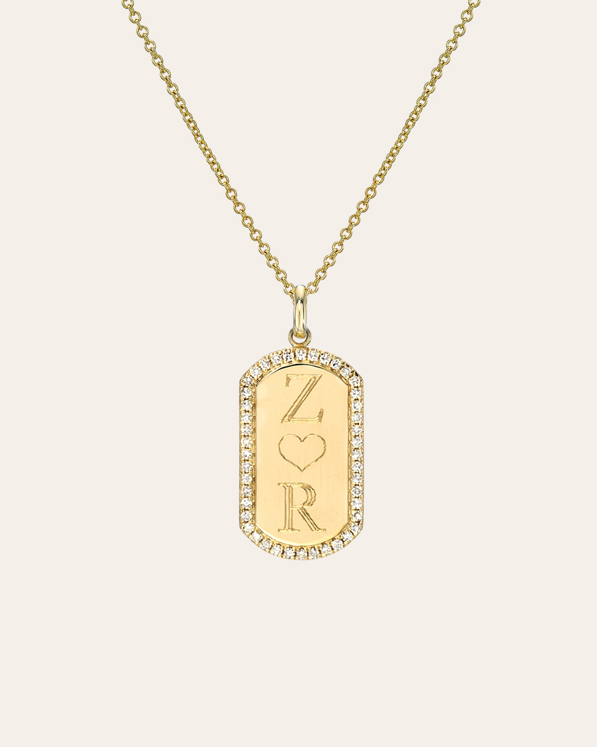 Diamond Name Dog Tag Necklace 14K Rose Gold 18