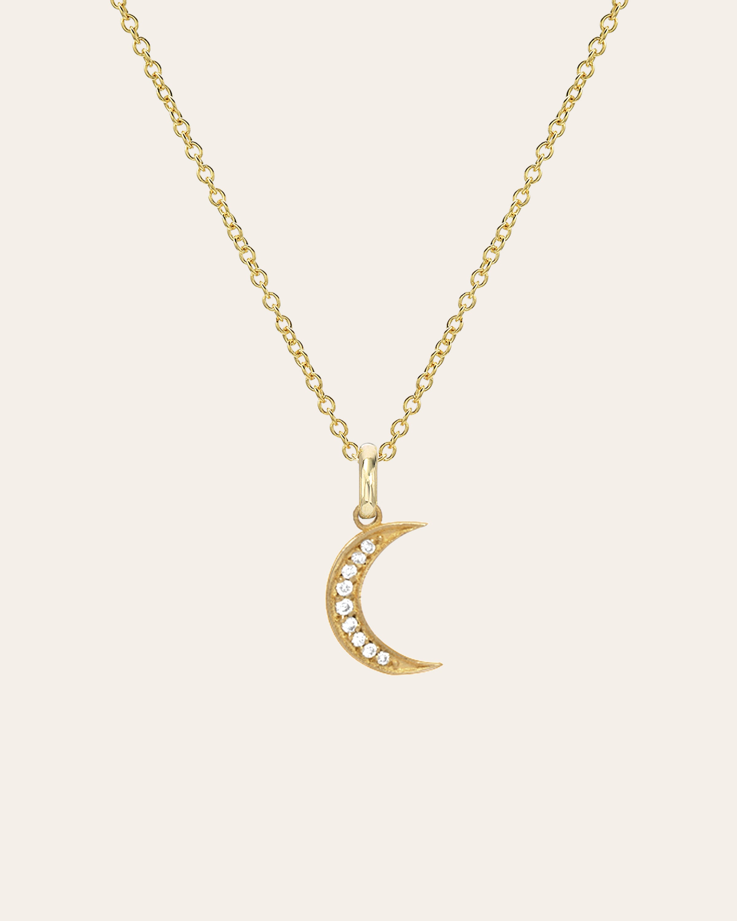 14k Solid White Gold Upside Down Moon Crescent Pendant Necklace