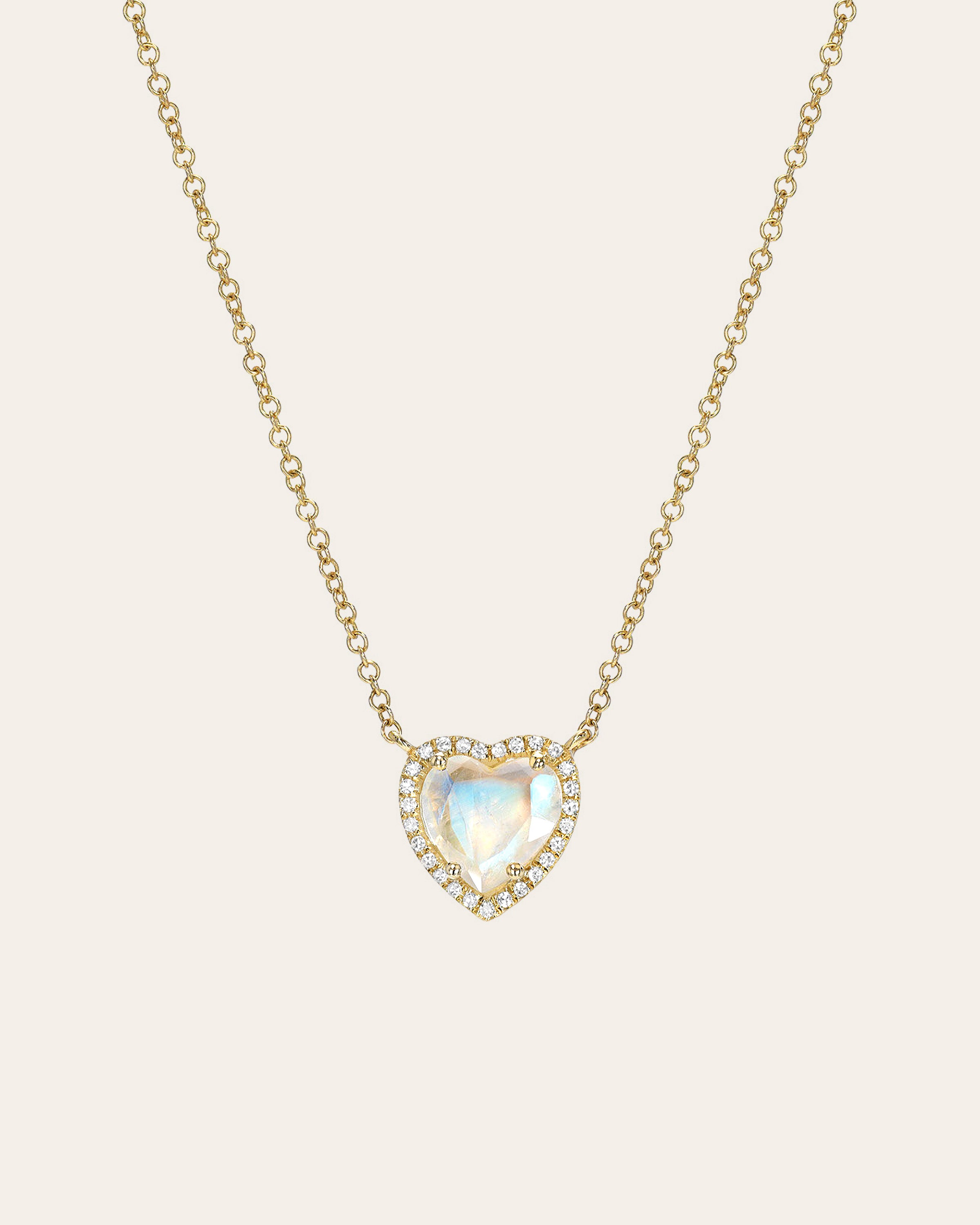 Diamond Moonstone Heart Necklace SAMPLE SALE Zoe Lev Jewelry