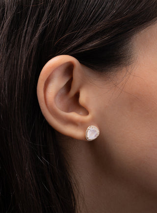 Diamond Moonstone Stud Earrings