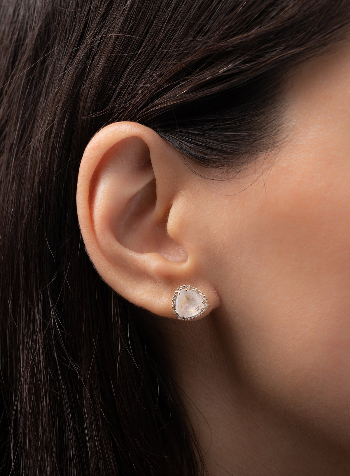 Diamond Moonstone Stud Earrings