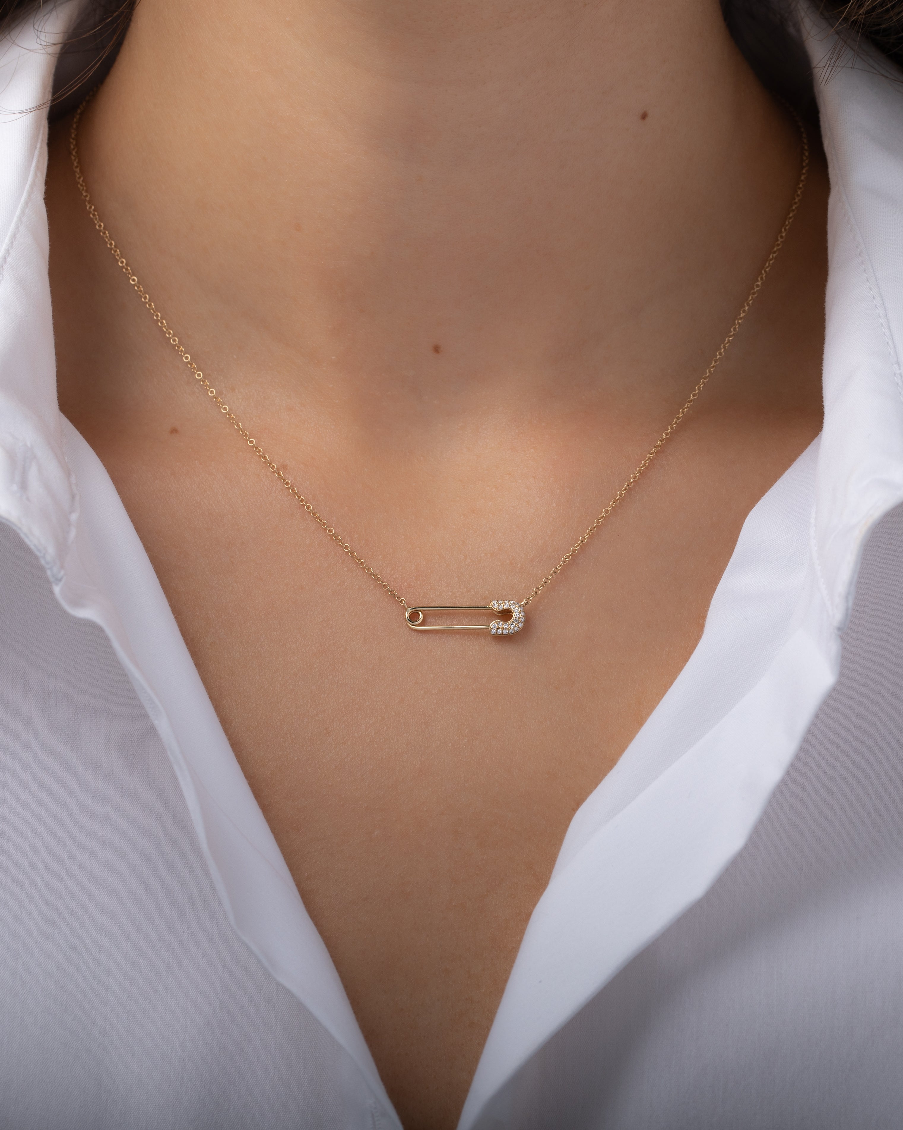 Gold Safety Pin Necklace – SaraBeJewelry