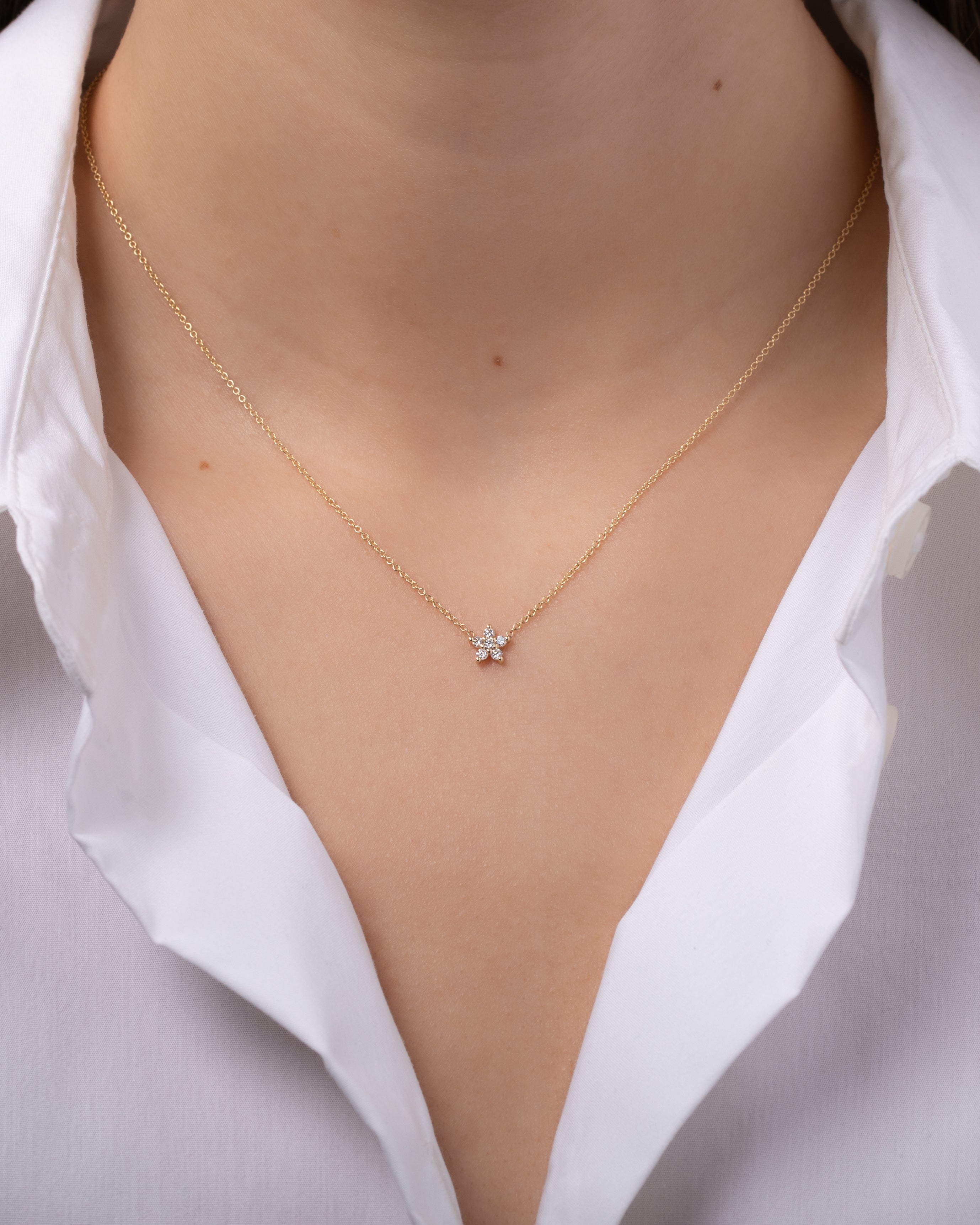 Diamond Set Flower Necklace - 16"-18" SAMPLE SALE Zoe Lev Jewelry