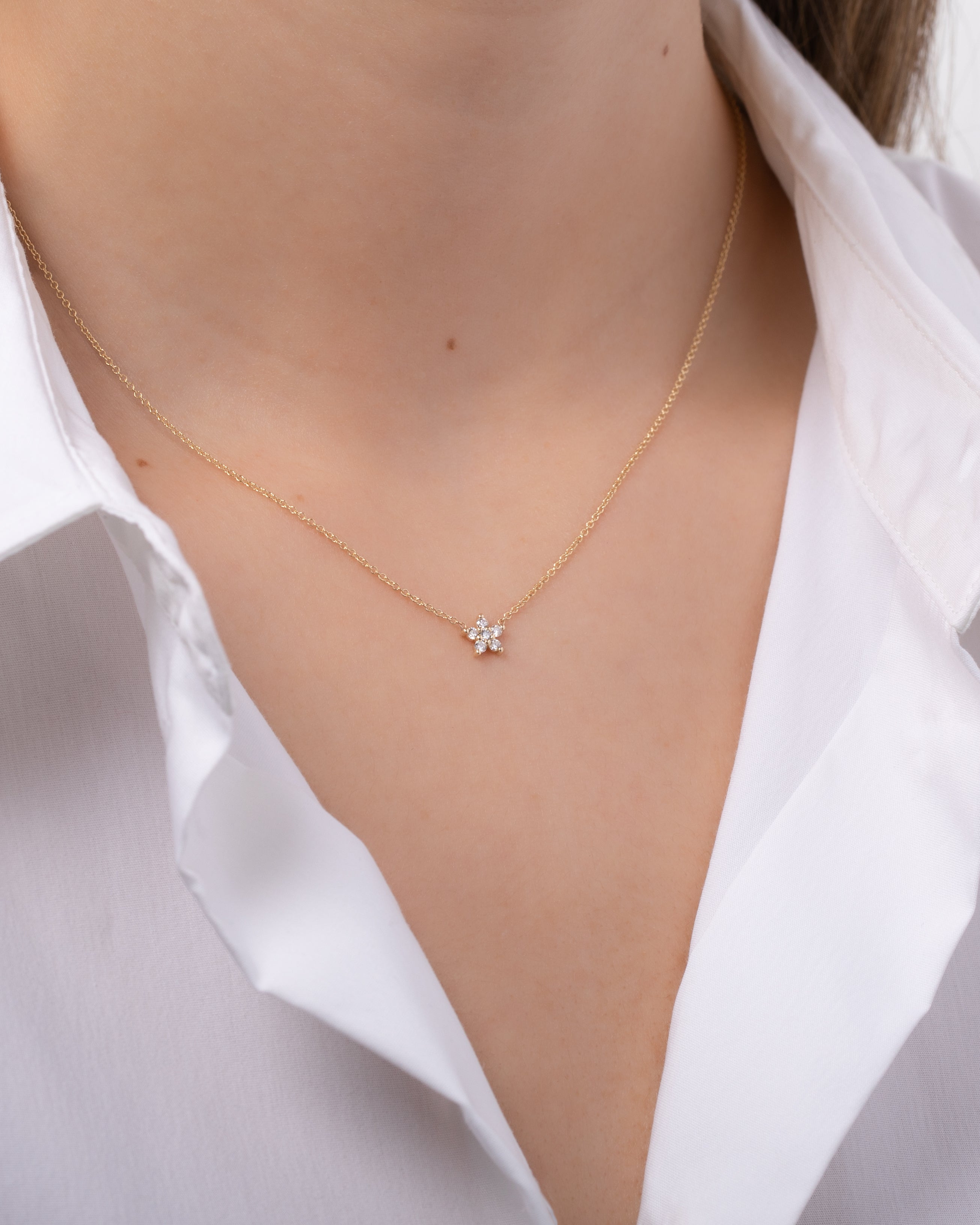 Diamond Set Flower Necklace - 16"-18" SAMPLE SALE Zoe Lev Jewelry
