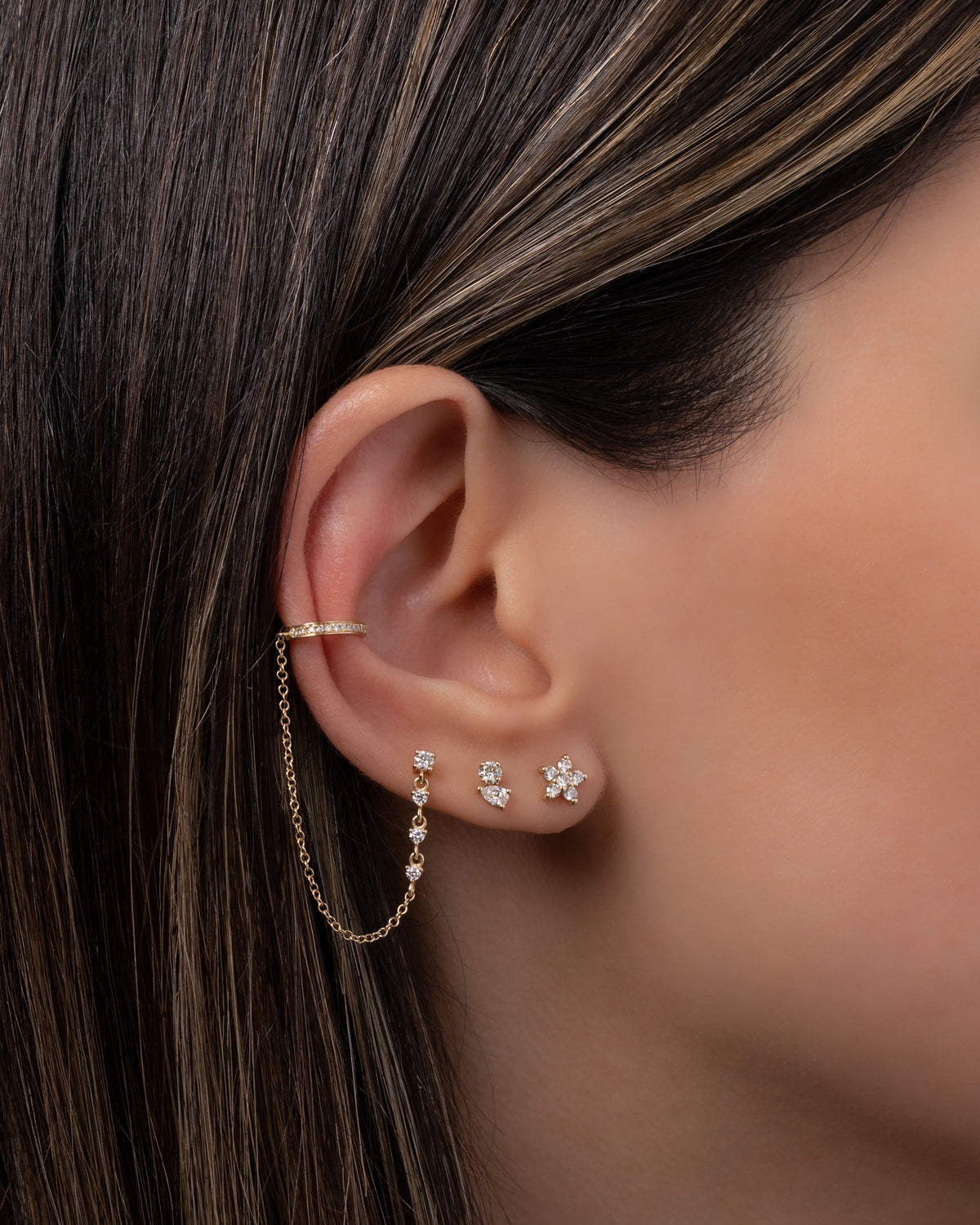 Diamond Set Flower Stud Earrings