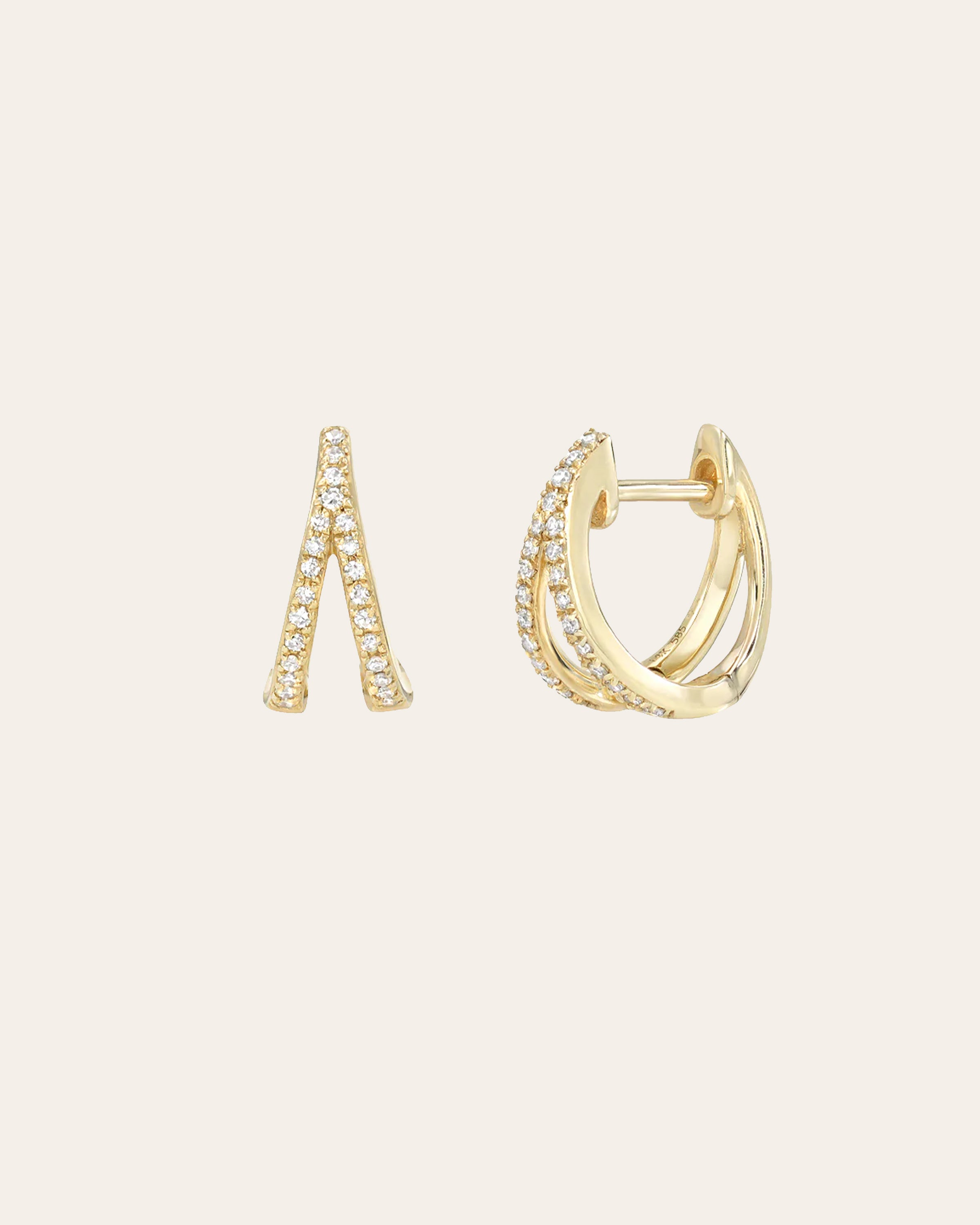 Diamond Split Huggie Earrings Hoops & Huggies Zoe Lev Jewelry
