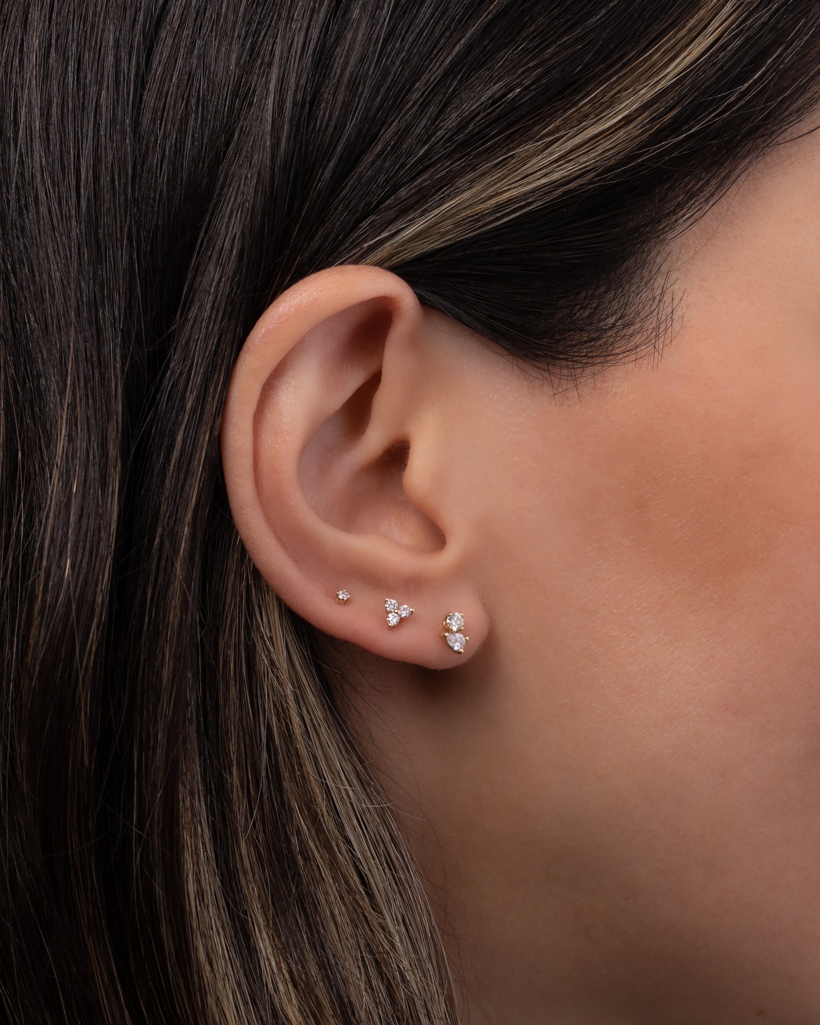 Diamond Trio Stud Earrings Zoe Lev Jewelry