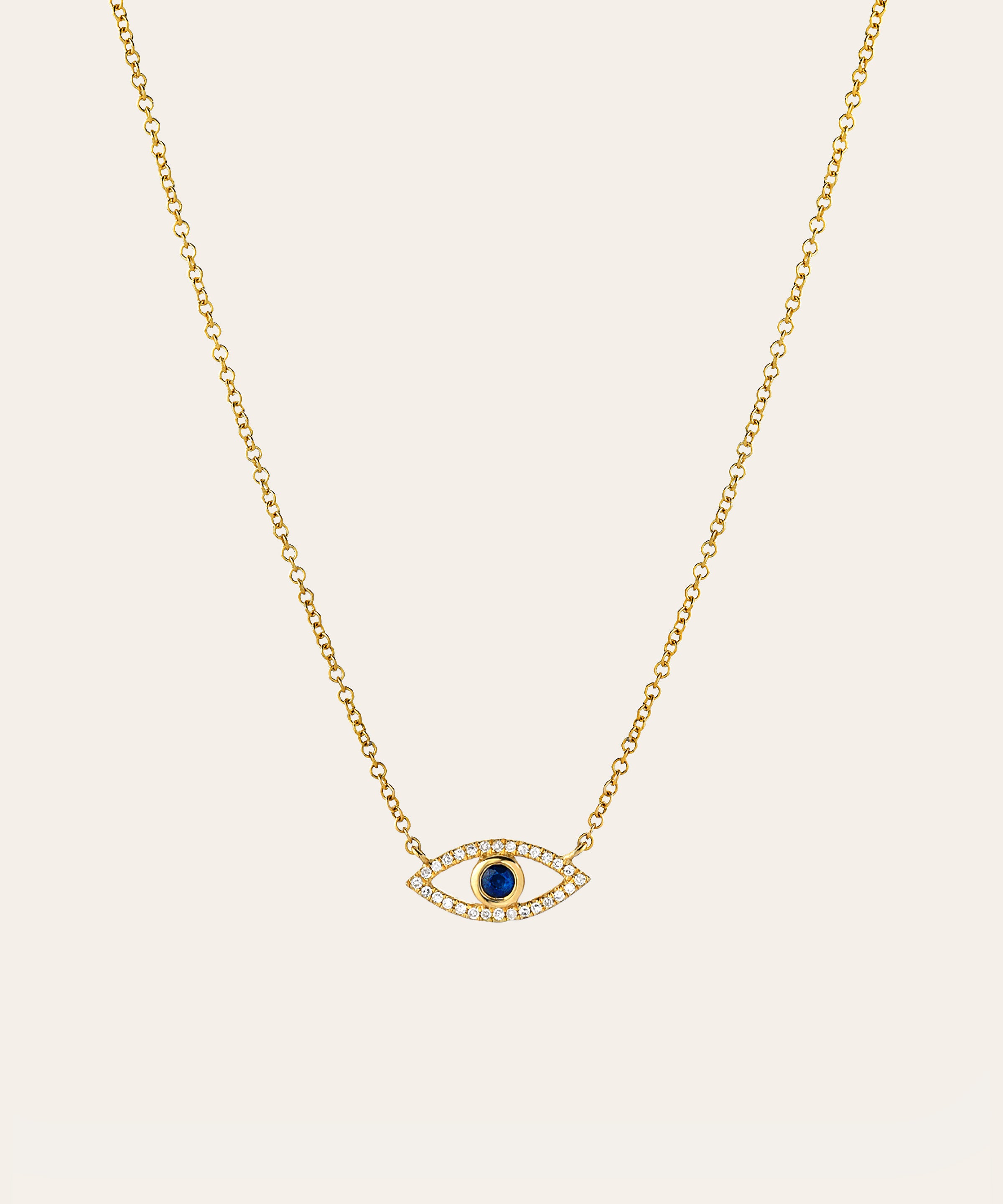 Diamond & Sapphire Evil Eye Necklace Zoe Lev Jewelry