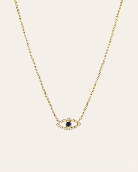 Diamond & Sapphire Evil Eye Necklace - Zoe Lev Jewelry