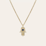 Diamond & Sapphire Hamsa Necklace Zoe Lev Jewelry
