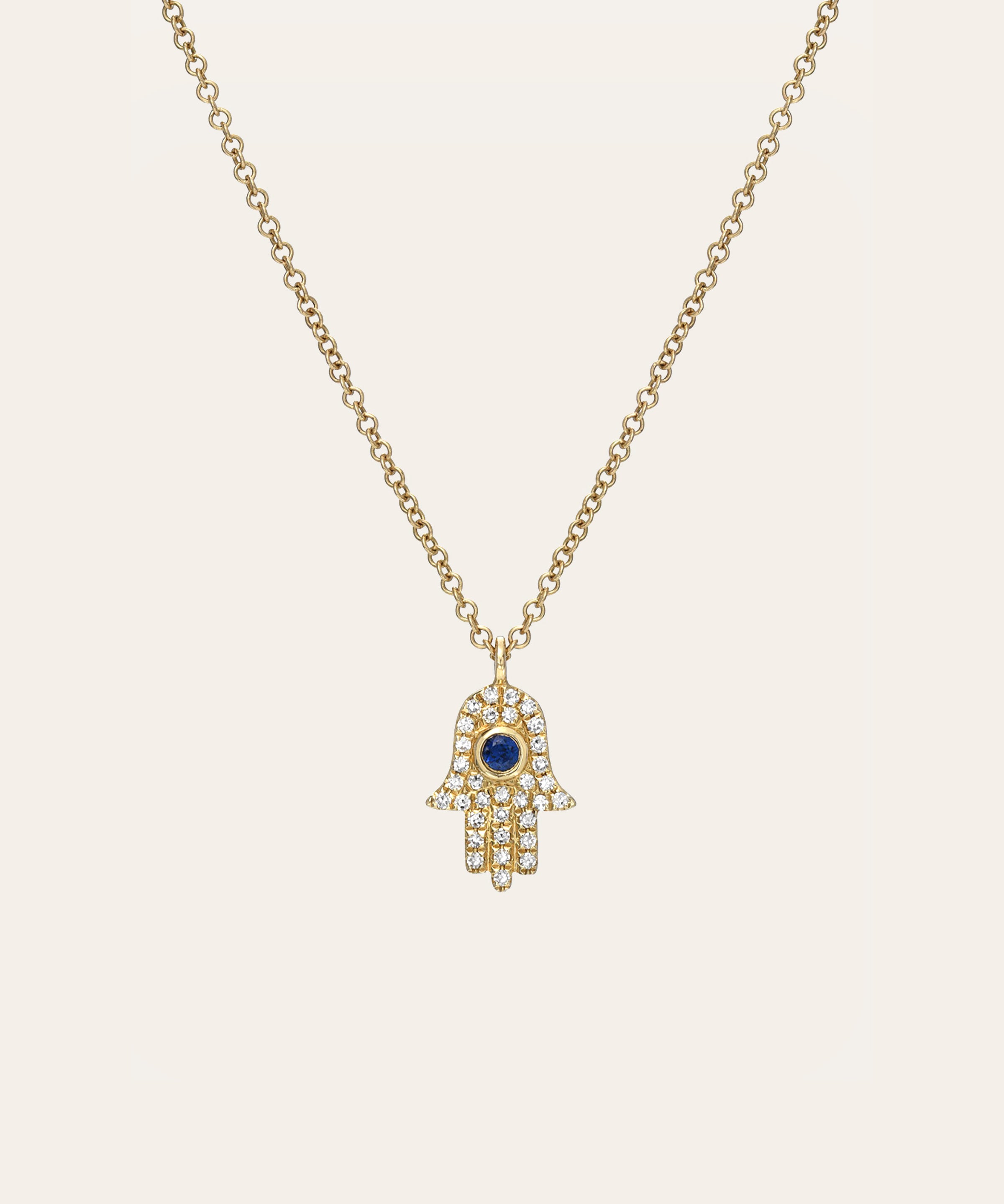 Diamond & Sapphire Hamsa Necklace Zoe Lev Jewelry