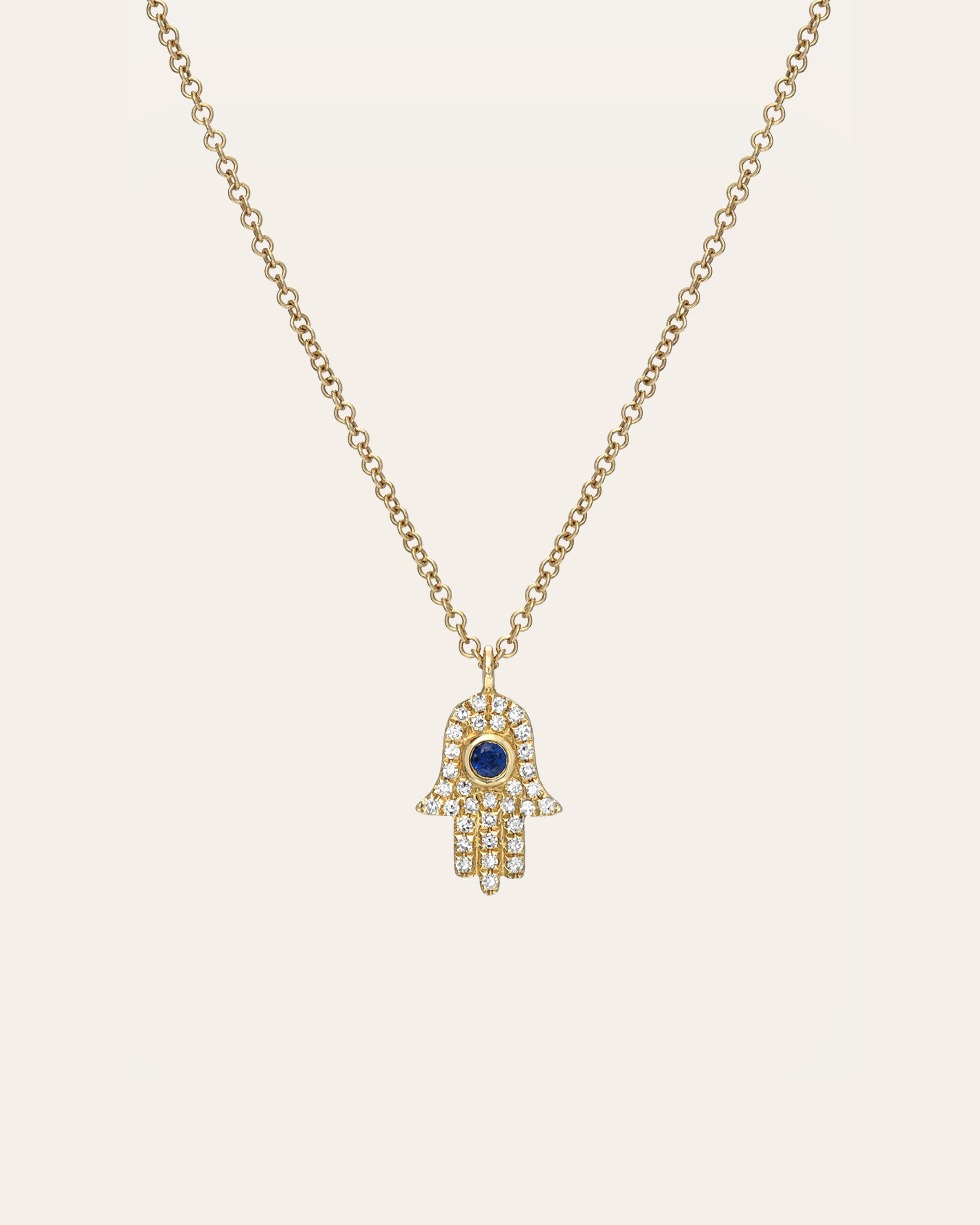 Diamond & Sapphire Hamsa Necklace Zoe Lev Jewelry