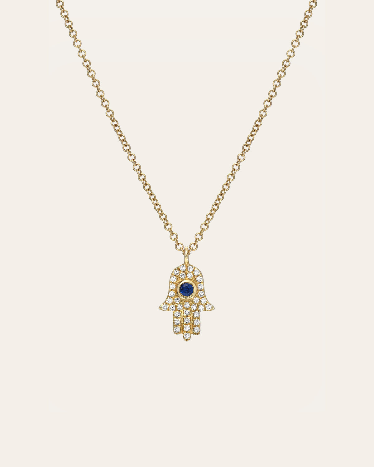 Diamond &amp; Sapphire Hamsa Necklace
