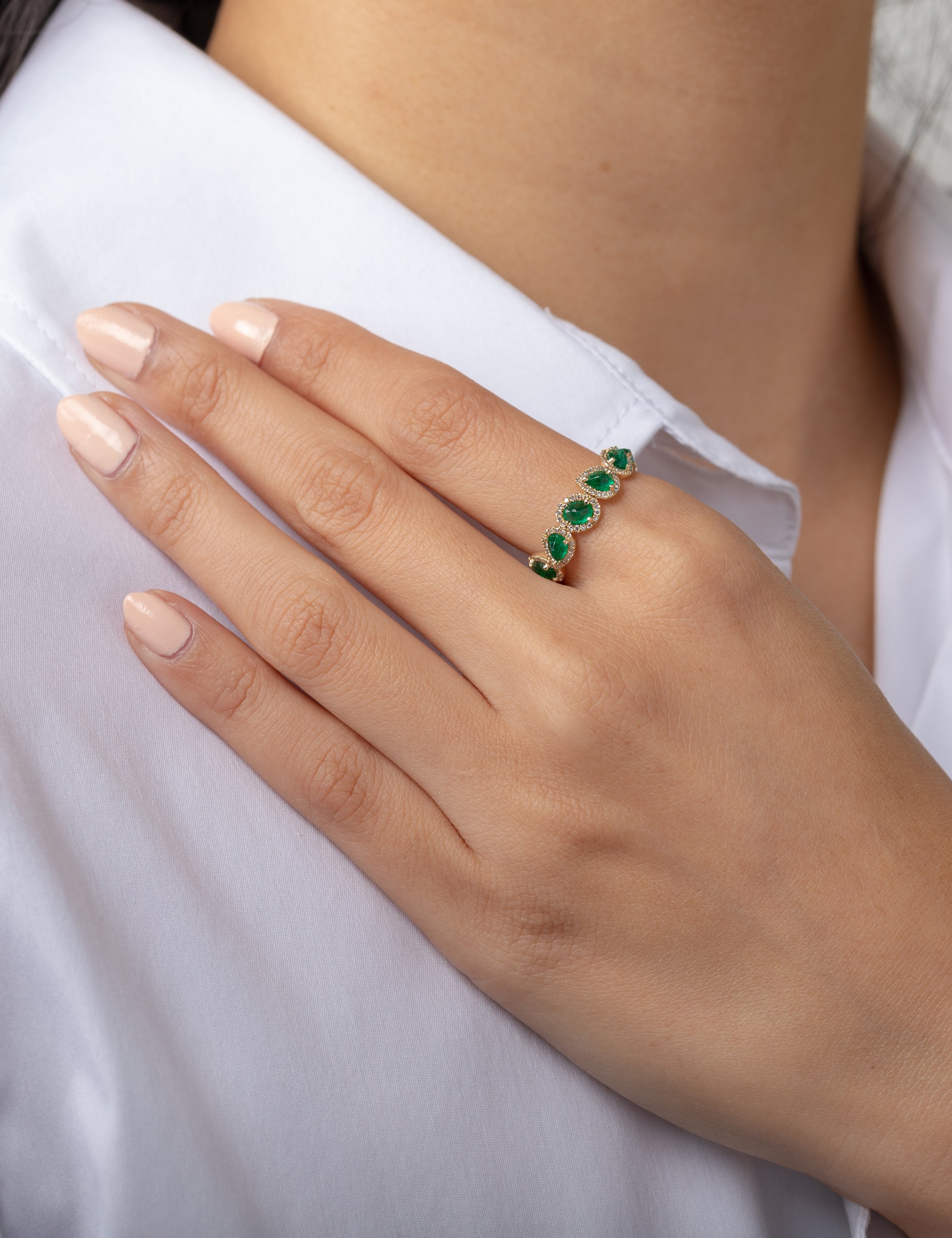 Multiple Emerald and Diamond Band Zoe Lev Jewelry