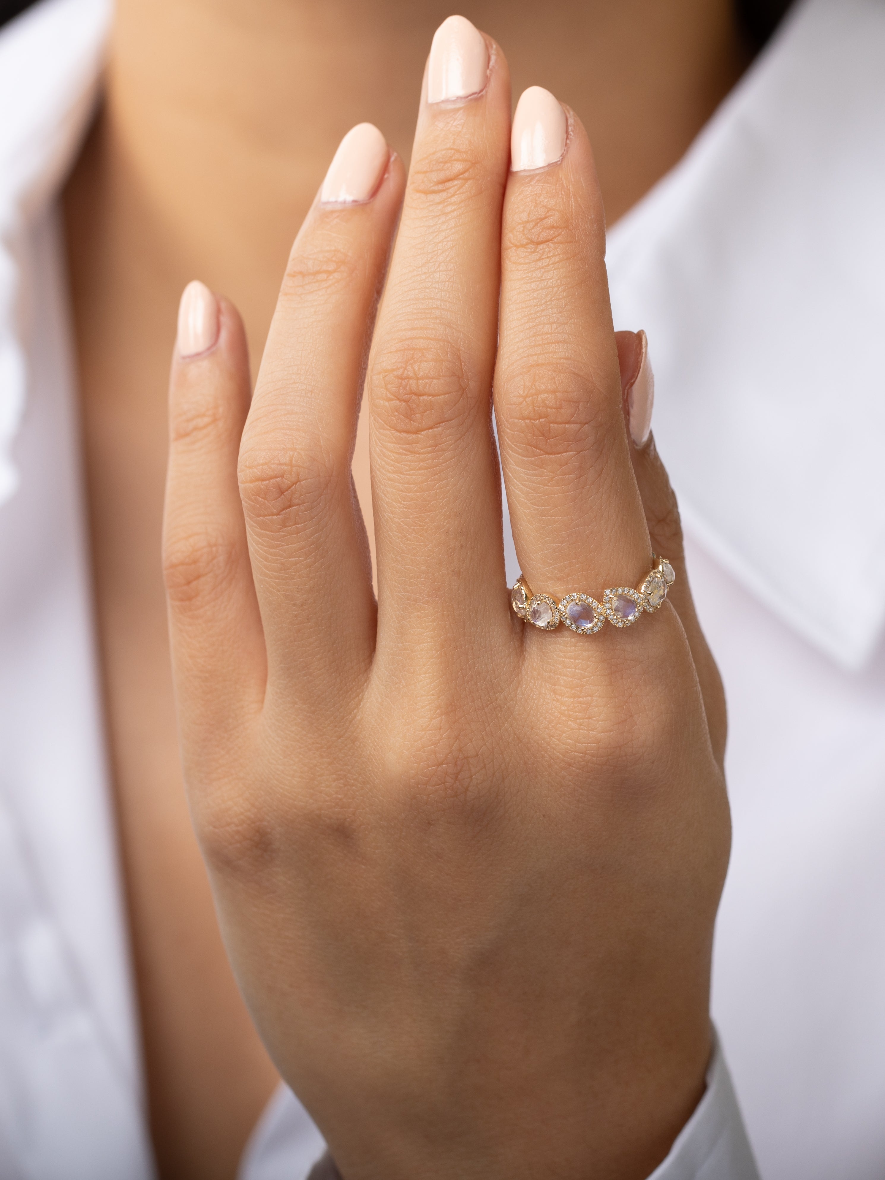 Multiple Moonstone and Diamond Band Zoe Lev Jewelry