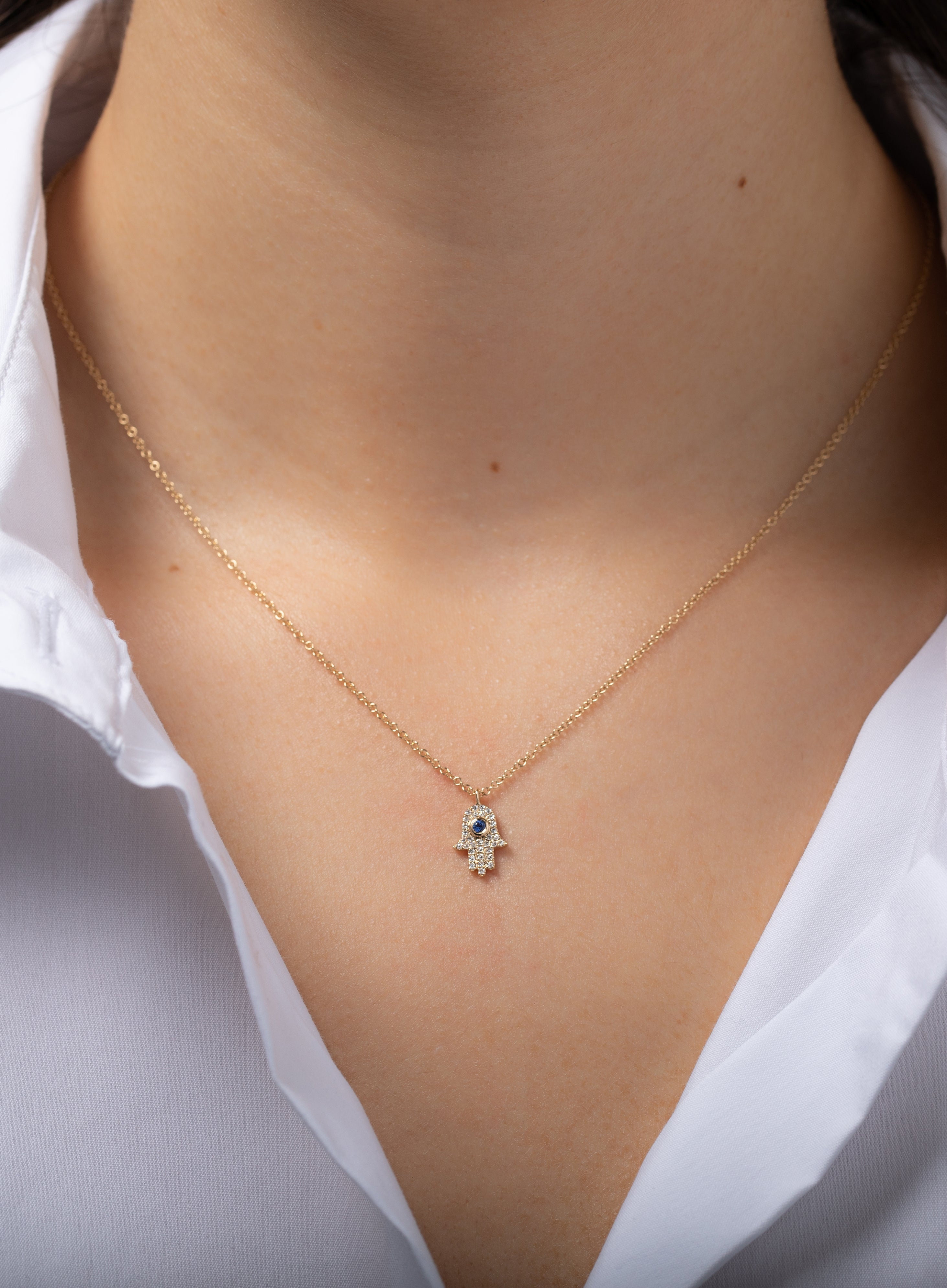 Diamond & Sapphire Hamsa Necklace Zoe Lev Jewelry