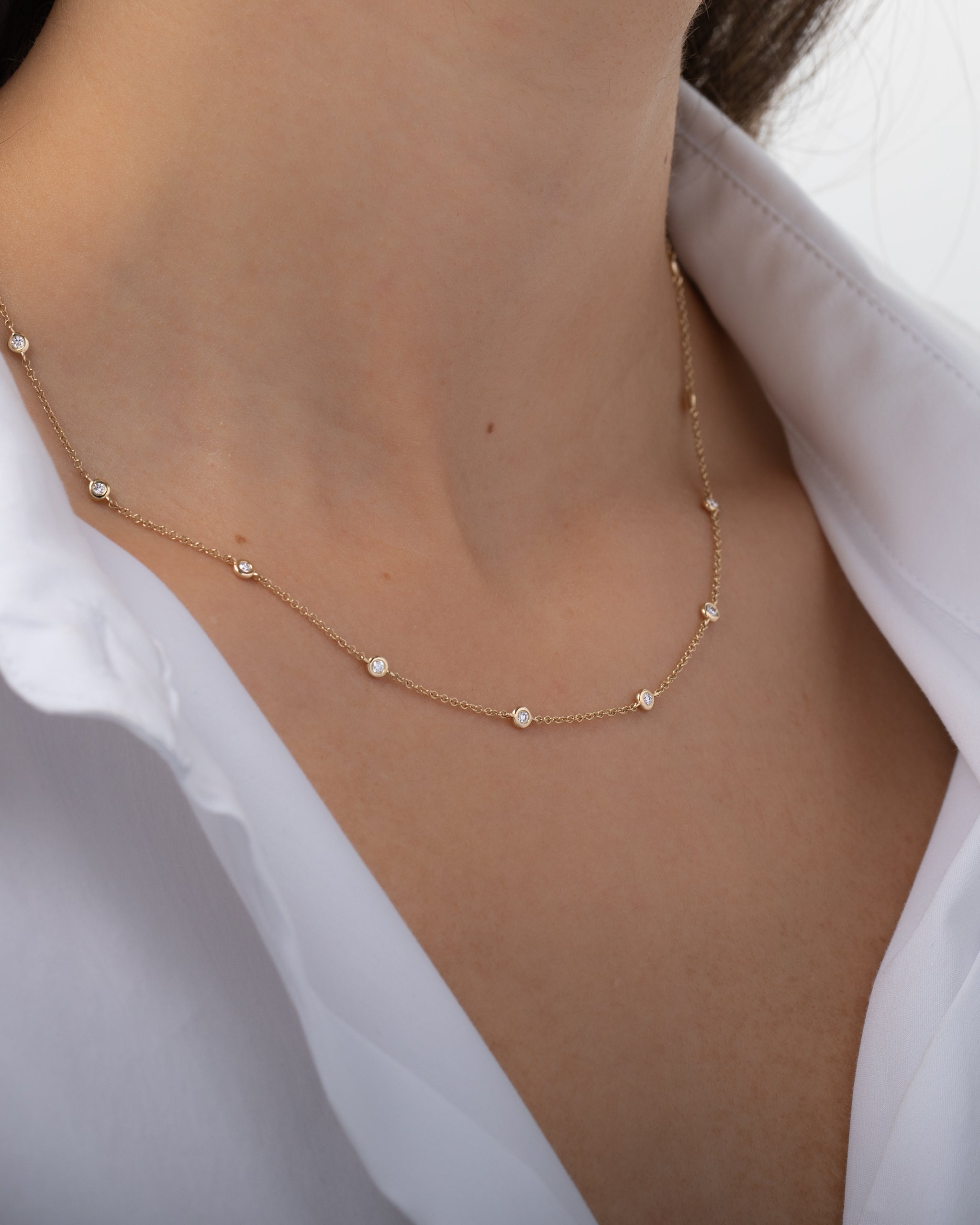 2 TCW 10 Station Necklace – Diamonds By The Yard – 14k Solid Gold Bezel Set With VVS1 Diamonds (Custom Order Available)