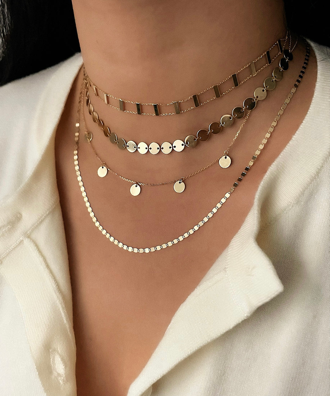 14k Gold Fringe Discs Necklace Zoe Lev Jewelry