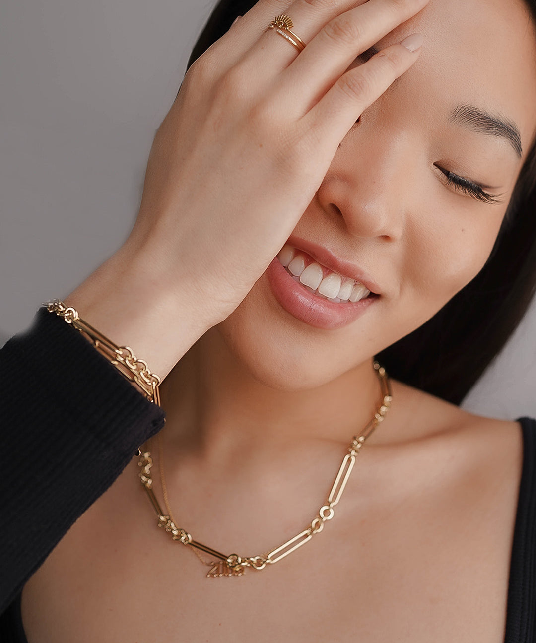 14K Gold Elongated Paper Clip Chain Bracelet -7" SAMPLE SALE Zoe Lev Jewelry