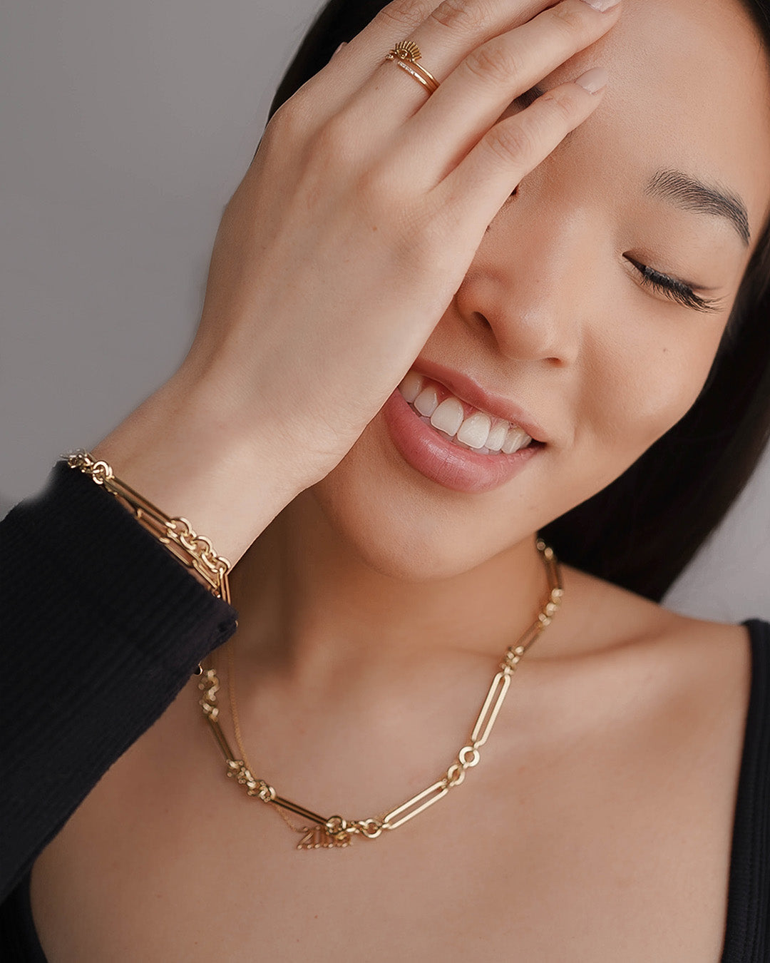 14K Gold Elongated Paper Clip Chain Bracelet -7" SAMPLE SALE Zoe Lev Jewelry