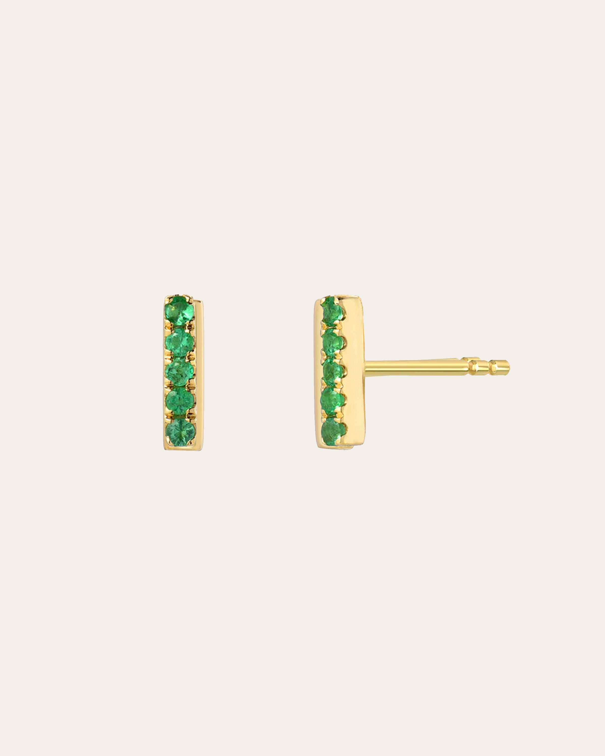 Emerald Bar Stud Earrings Zoe Lev Jewelry