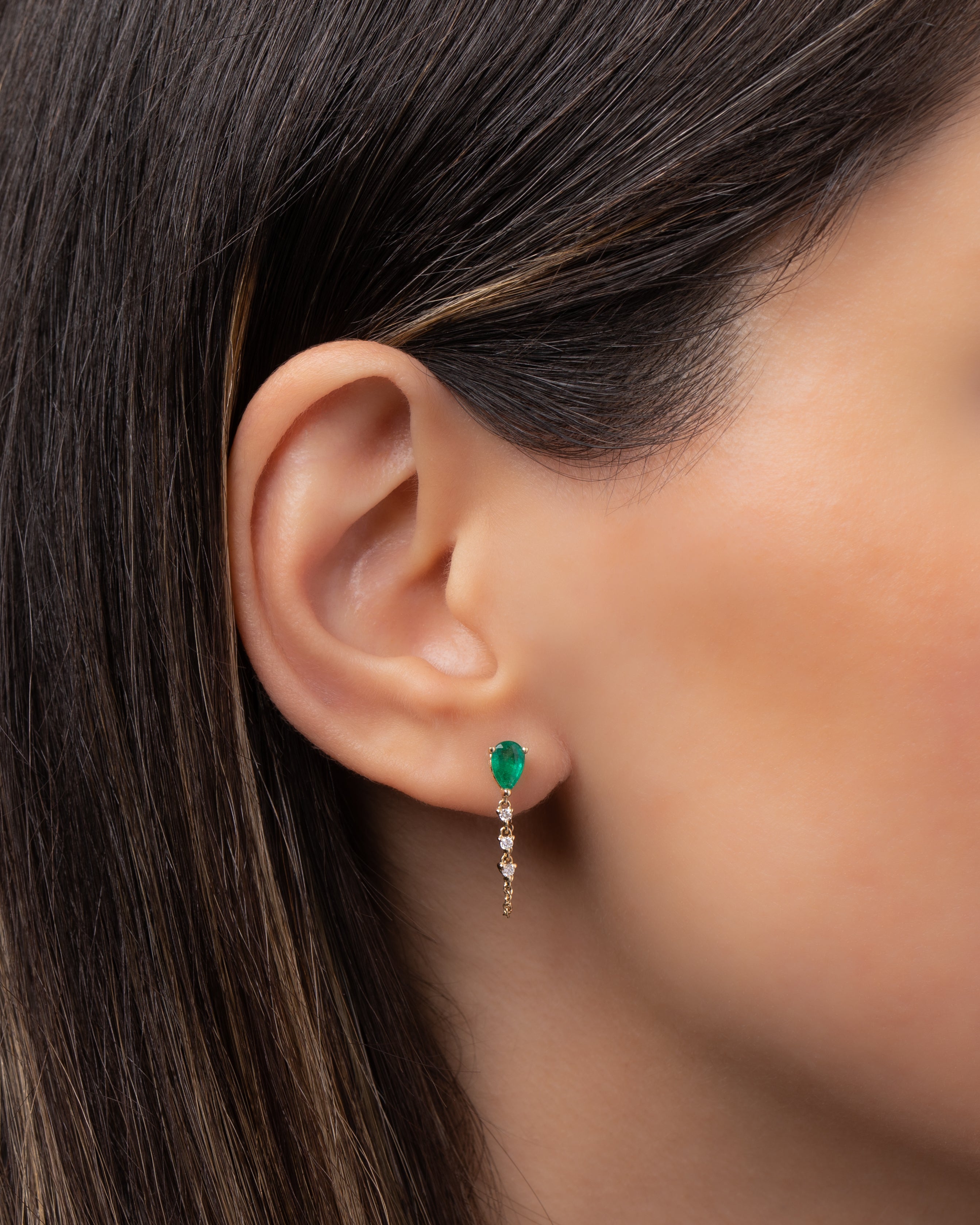Emerald Pear & Diamond Drop Chain Stud Earrings Zoe Lev Jewelry