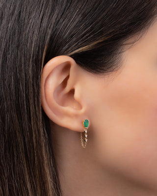 Emerald Pear & Diamond Drop Chain Stud Earring