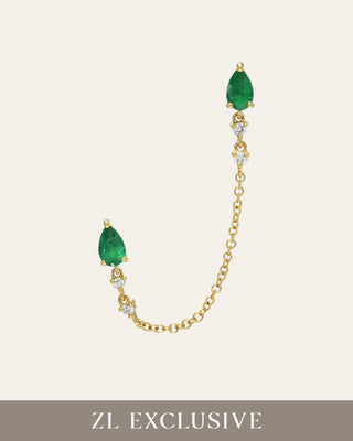 Emerald Pear and Diamond Chain Stud Earring