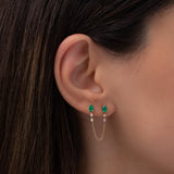 Emerald Pear and Diamond Chain Stud Earring Zoe Lev Jewelry