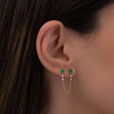Emerald Pear and Diamond Chain Stud Earring Zoe Lev Jewelry