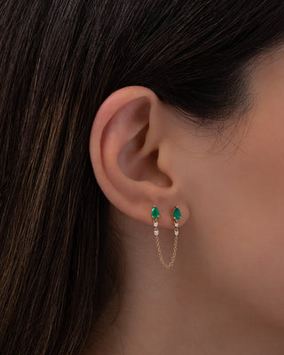 Emerald Pear and Diamond Chain Stud Earring