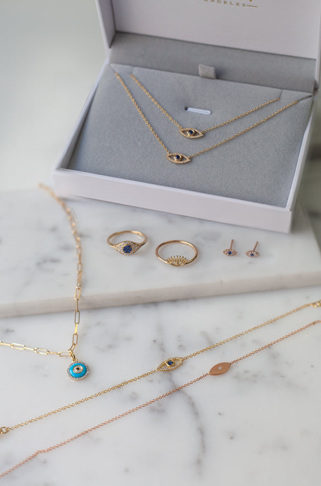 Diamond & Sapphire Evil Eye Necklace Zoe Lev Jewelry