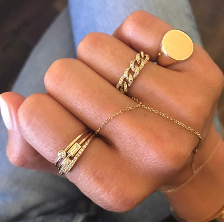 14k Gold Single Bezel Diamond Hand Chain