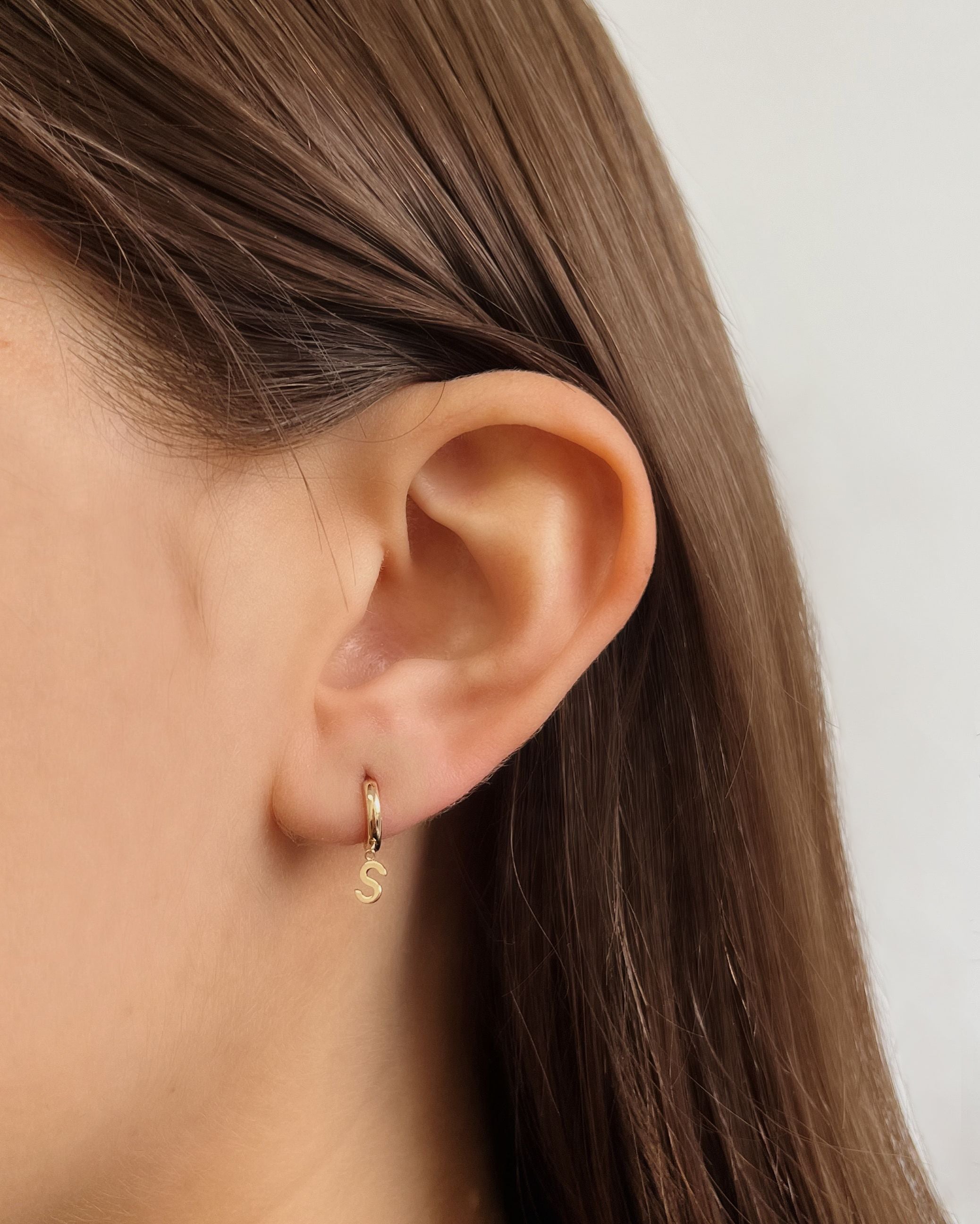 14k Yellow Gold Mini Huggie Earring with Initial 'S' SAMPLE SALE Zoe Lev Jewelry