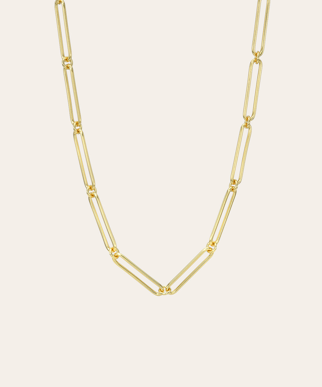 Elongated Paper Clip Chain Necklace Vermeil Zoe Lev Jewelry Yellow Gold Vermeil