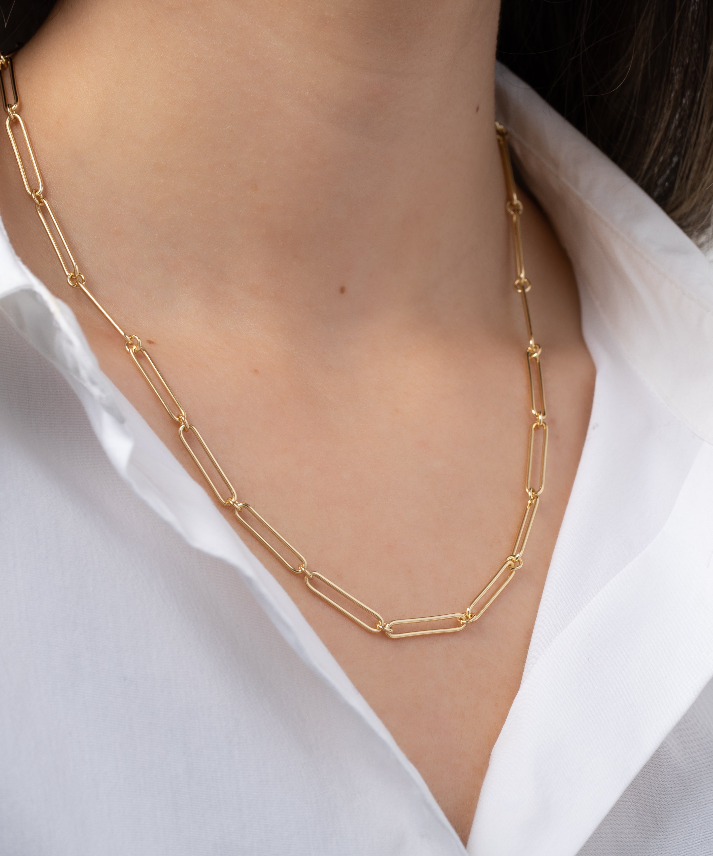 Elongated Paper Clip Chain Necklace Vermeil Zoe Lev Jewelry