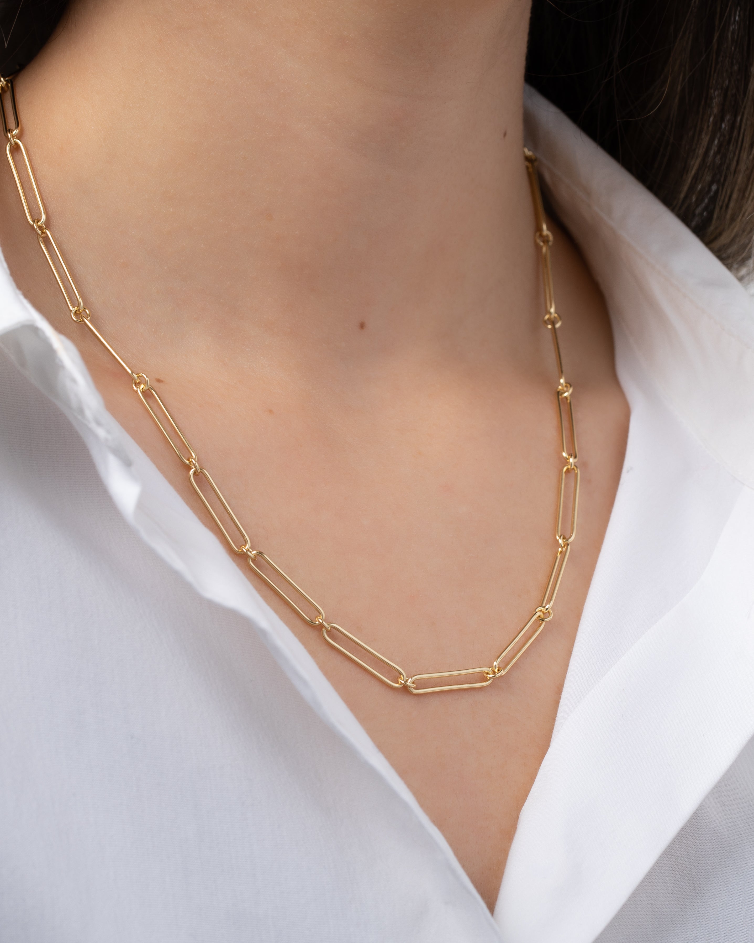 Elongated Paper Clip Chain Necklace Vermeil Zoe Lev Jewelry