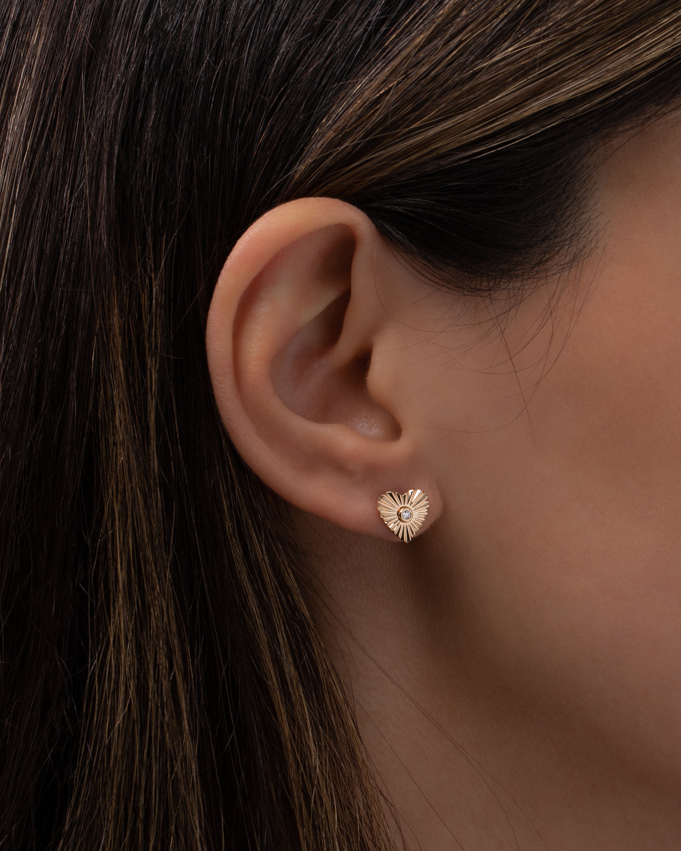 Diamond Pleated Heart Stud Earrings Studs Zoe Lev Jewelry