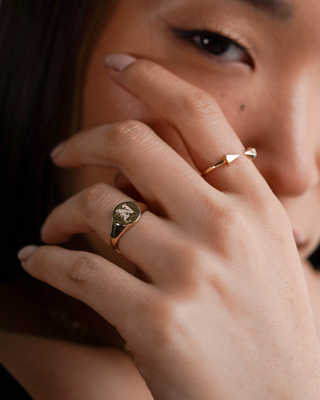 Diamond Gothic Initial Small Signet Ring Personalized Zoe Lev Jewelry