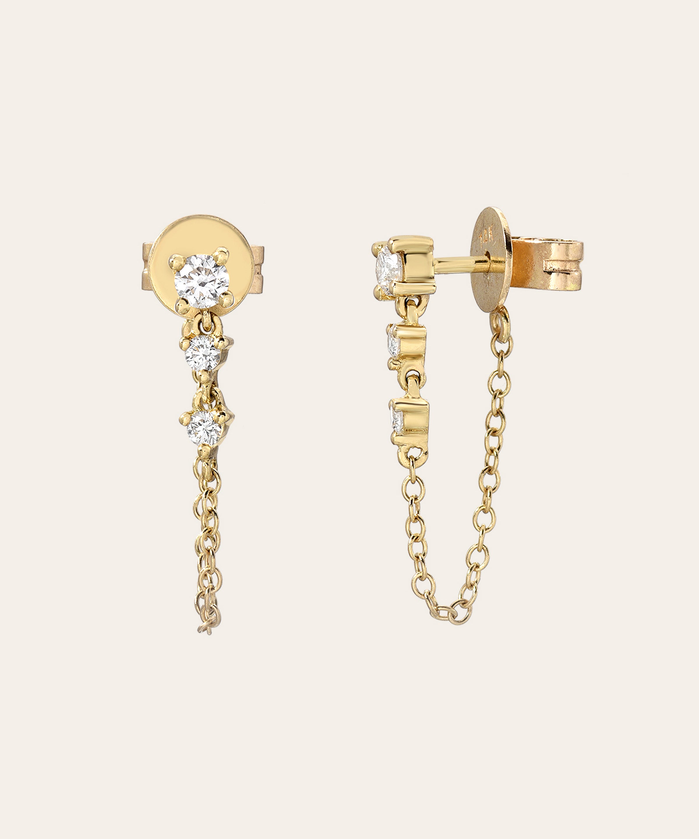 Gradient Diamond Stud Chain Earrings Zoe Lev Jewelry