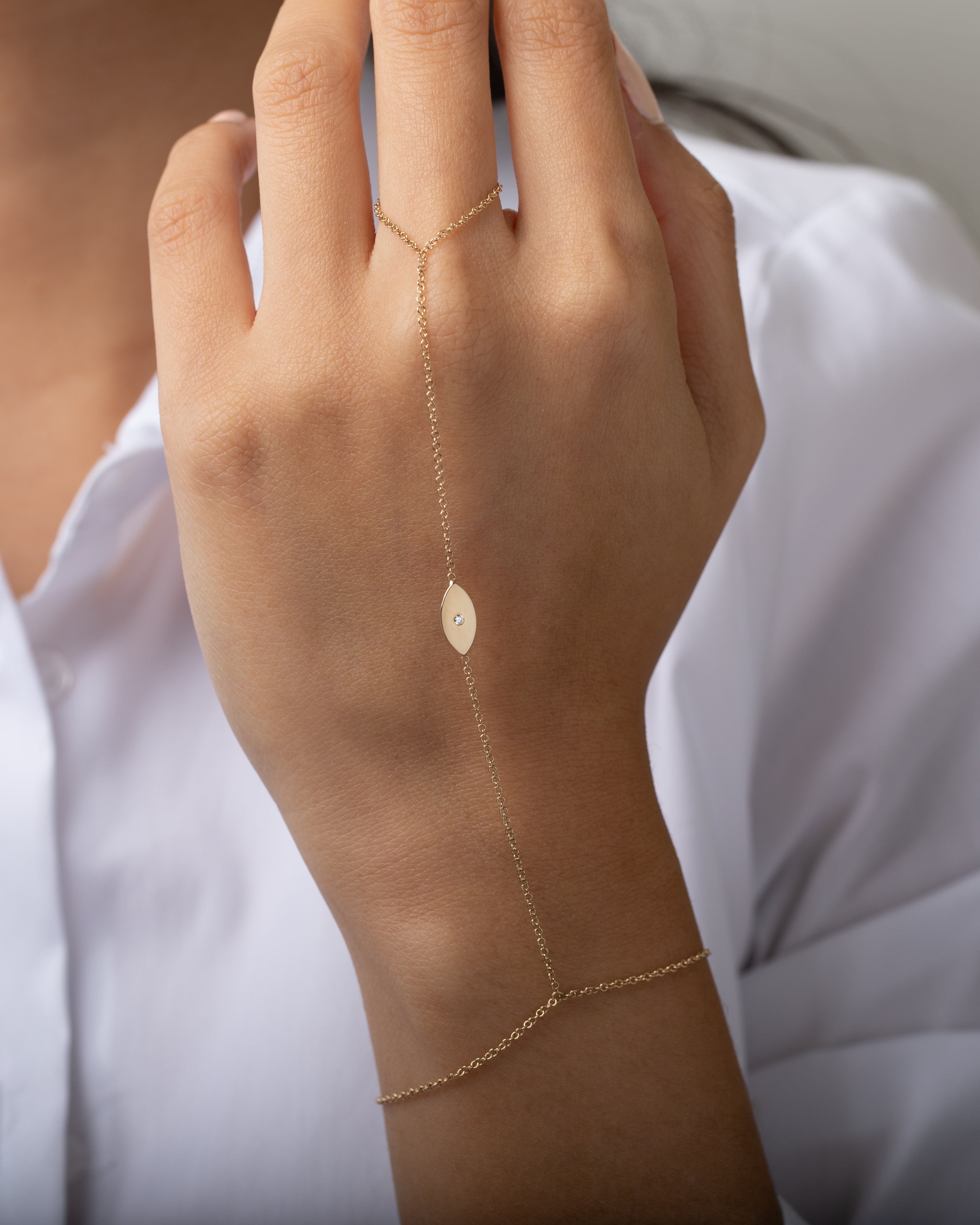 14K Gold Diamond Evil Eye Hand Chain Zoe Lev Jewelry