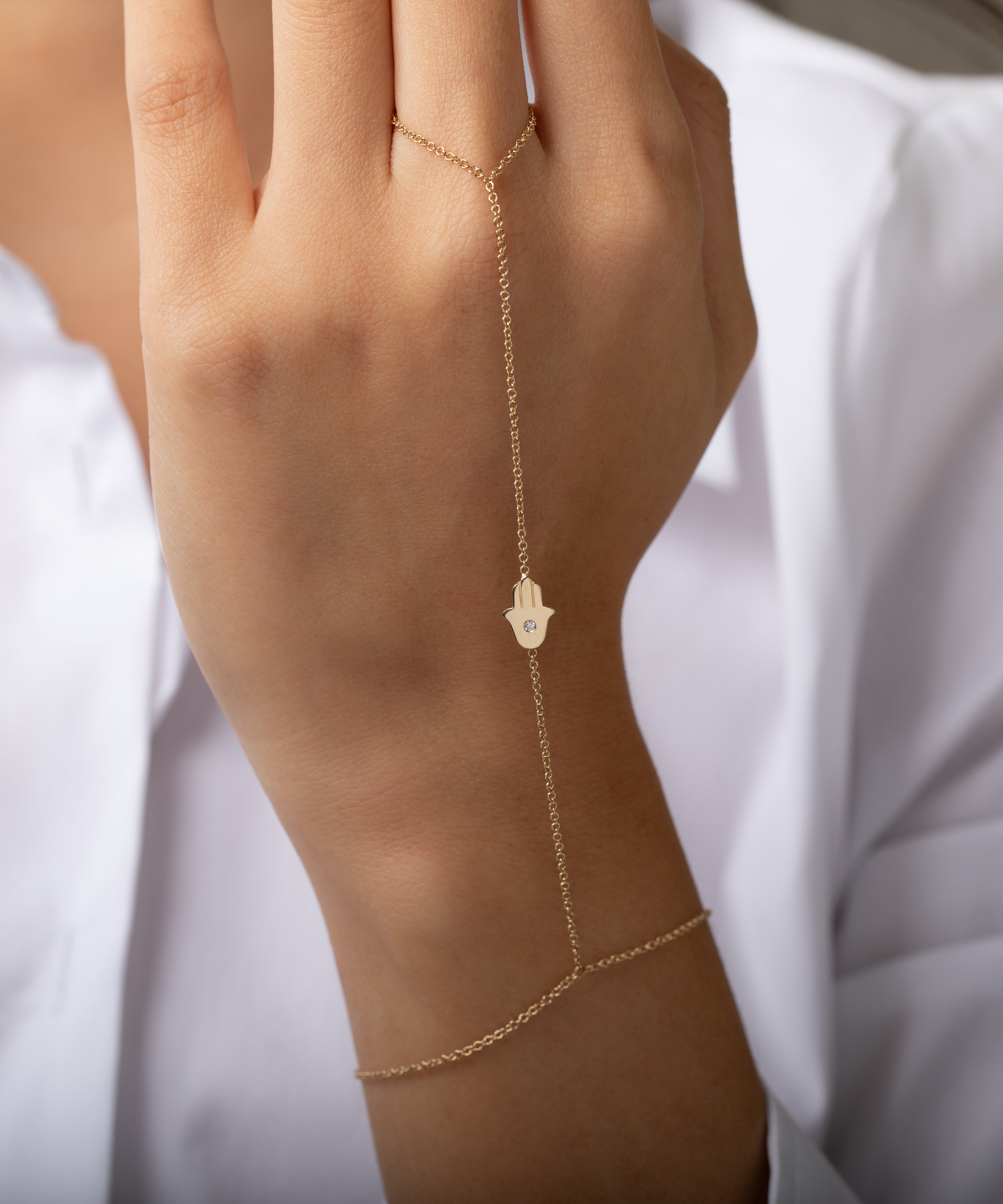 14K Gold Diamond Hamsa Hand Chain Zoe Lev Jewelry