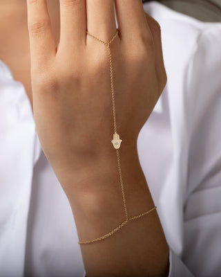 14K Gold Diamond Hamsa Hand Chain